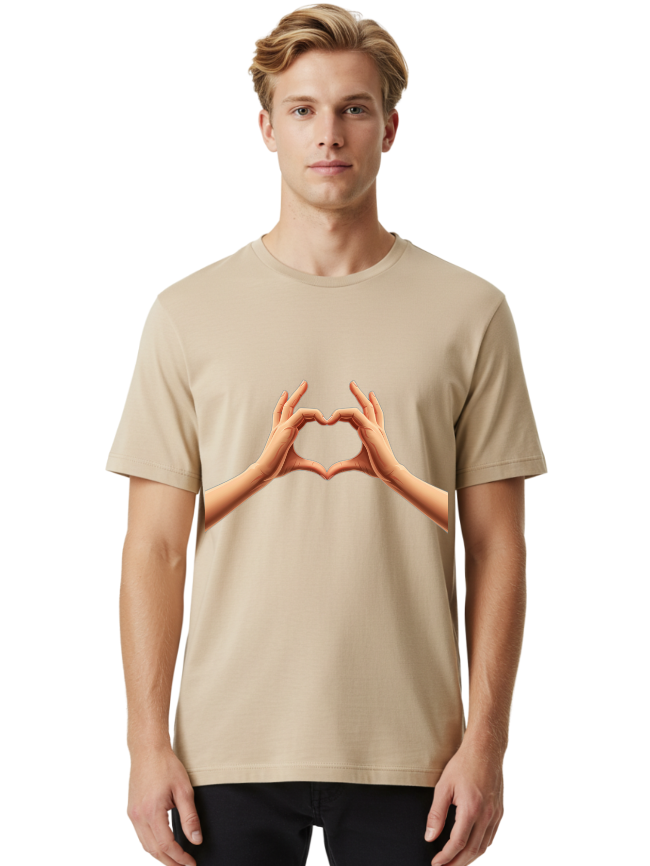 Hands-Forming-Heart Men'S Graphic Tee, 100% Cotton, Comfortable Casual Summer Wear, Machine Washable, Hands Forming A Heart, Love Symbol, Heart Gesture, Affection, Tenderness, Care, Kindness, Charity, Volunteer Work, Donation Bae027 23