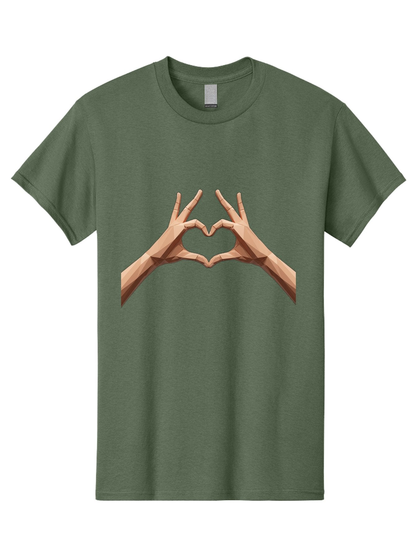 Hands-Heart-Gesture Men'S Graphic Tee, 100% Cotton, Comfortable Casual Summer Wear, Machine Washable, Low Poly Hands, Heart Shape, Love Symbol, 3D Art, Geometric Design, Affectionate Gesture, Digital Illustration, Heart Hands Bae028 3