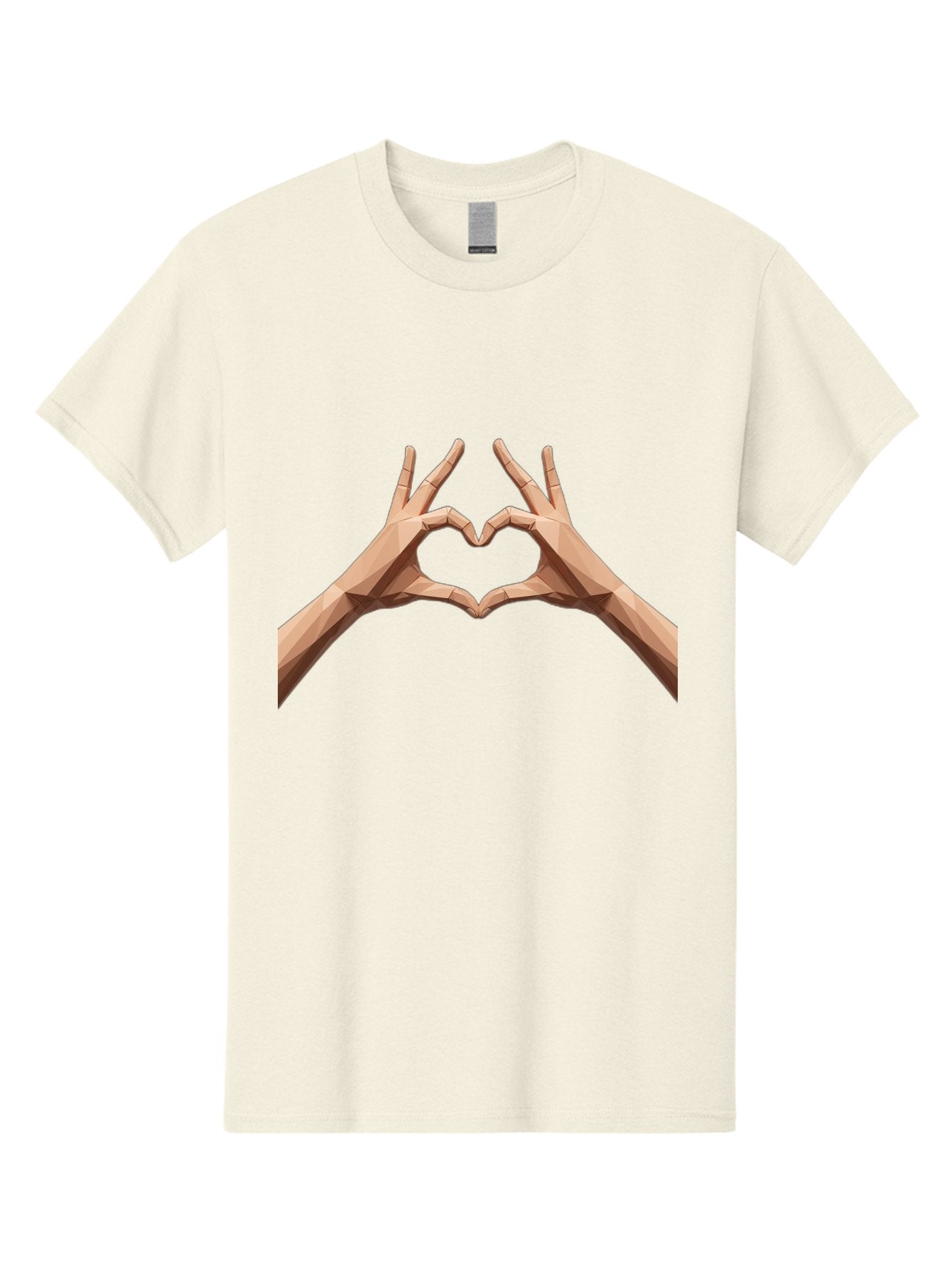 Hands-Heart-Gesture Men'S Graphic Tee, 100% Cotton, Comfortable Casual Summer Wear, Machine Washable, Low Poly Hands, Heart Shape, Love Symbol, 3D Art, Geometric Design, Affectionate Gesture, Digital Illustration, Heart Hands Bae028