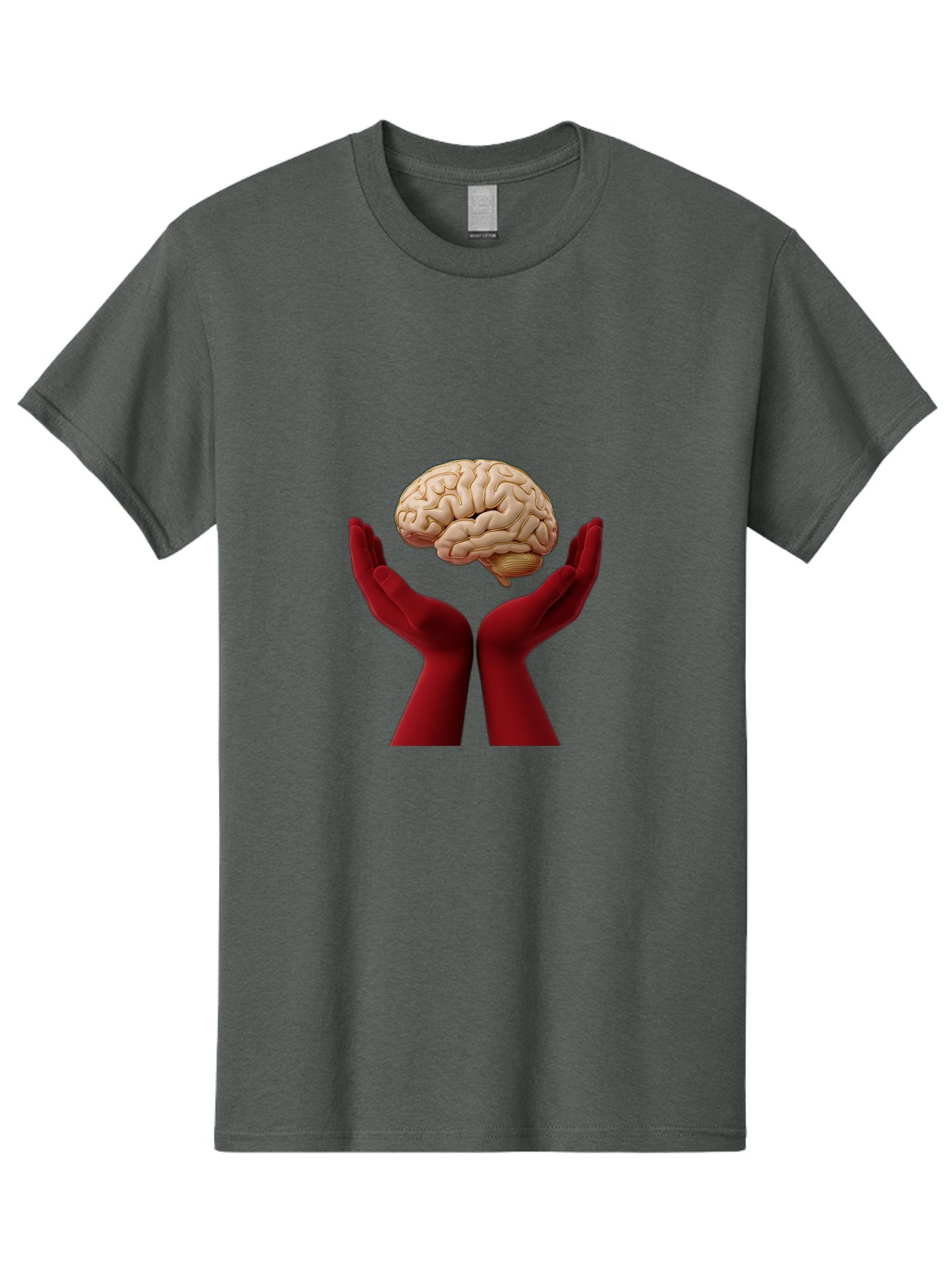 Hands-Holding-Brain-1 Men'S Graphic Tee, 100% Cotton, Comfortable Casual Summer Wear, Machine Washable, Human Brain, Hands Holding Brain, Cognitive Function, Neuroscience, Human Anatomy, Red Gloves, Realistic Brain Model, Medical Illustration, Bae029 7