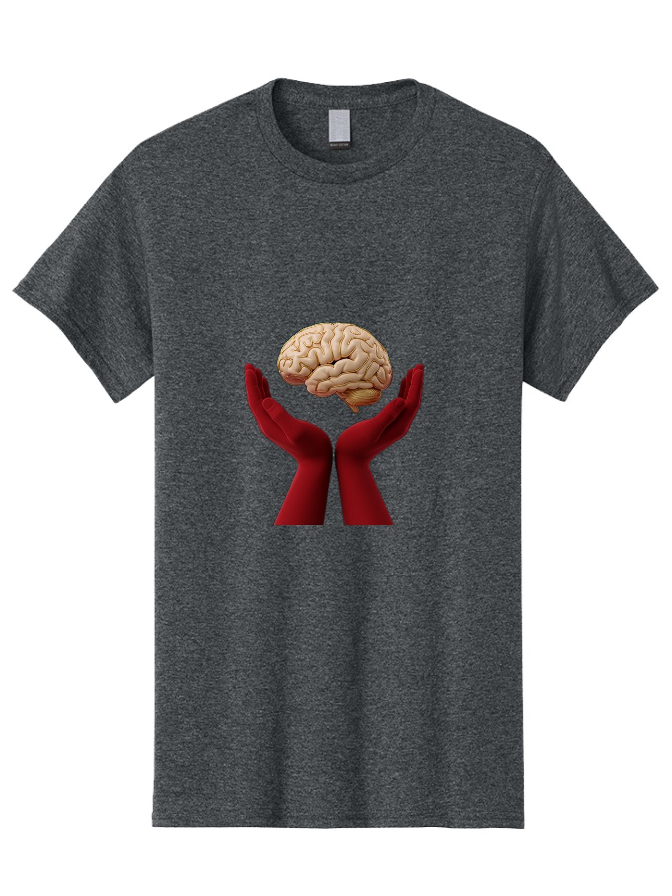 Hands-Holding-Brain-1 Men'S Graphic Tee, 100% Cotton, Comfortable Casual Summer Wear, Machine Washable, Human Brain, Hands Holding Brain, Cognitive Function, Neuroscience, Human Anatomy, Red Gloves, Realistic Brain Model, Medical Illustration, Bae029 3