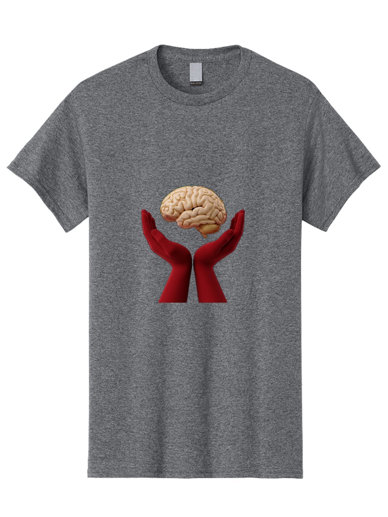 Hands-Holding-Brain-1 Men'S Graphic Tee, 100% Cotton, Comfortable Casual Summer Wear, Machine Washable, Human Brain, Hands Holding Brain, Cognitive Function, Neuroscience, Human Anatomy, Red Gloves, Realistic Brain Model, Medical Illustration, Bae029 9