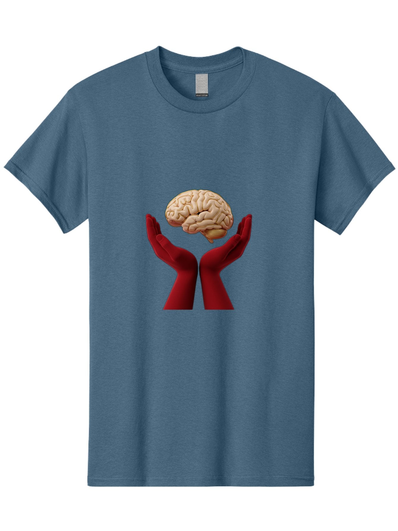 Hands-Holding-Brain-1 Men'S Graphic Tee, 100% Cotton, Comfortable Casual Summer Wear, Machine Washable, Human Brain, Hands Holding Brain, Cognitive Function, Neuroscience, Human Anatomy, Red Gloves, Realistic Brain Model, Medical Illustration, Bae029 5