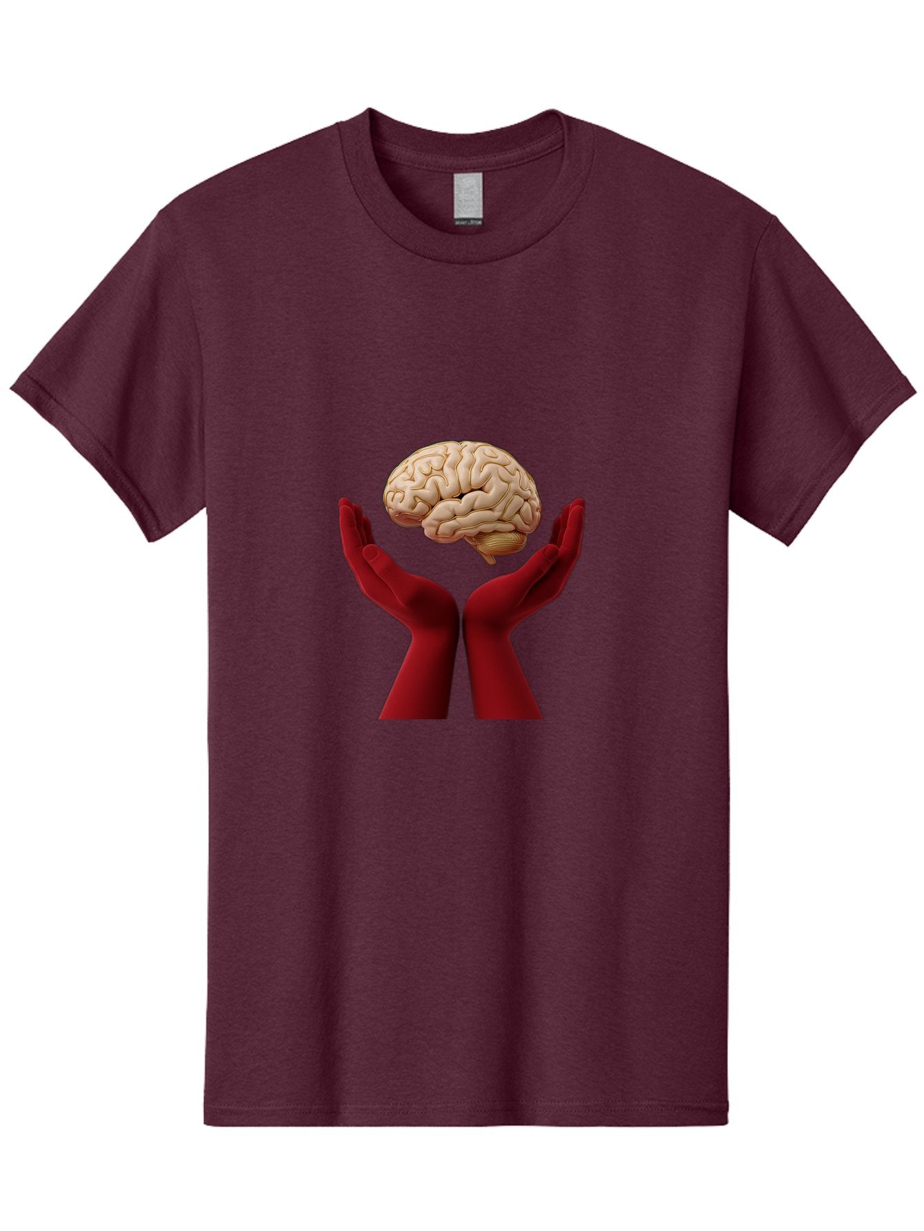 Hands-Holding-Brain-1 Men'S Graphic Tee, 100% Cotton, Comfortable Casual Summer Wear, Machine Washable, Human Brain, Hands Holding Brain, Cognitive Function, Neuroscience, Human Anatomy, Red Gloves, Realistic Brain Model, Medical Illustration, Bae029 14