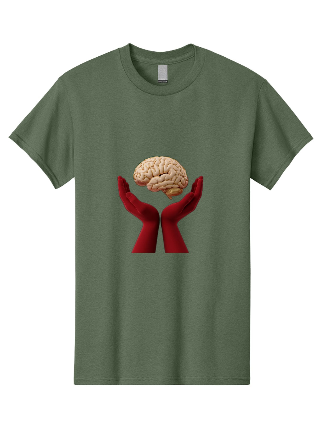 Hands-Holding-Brain-1 Men'S Graphic Tee, 100% Cotton, Comfortable Casual Summer Wear, Machine Washable, Human Brain, Hands Holding Brain, Cognitive Function, Neuroscience, Human Anatomy, Red Gloves, Realistic Brain Model, Medical Illustration, Bae029 6