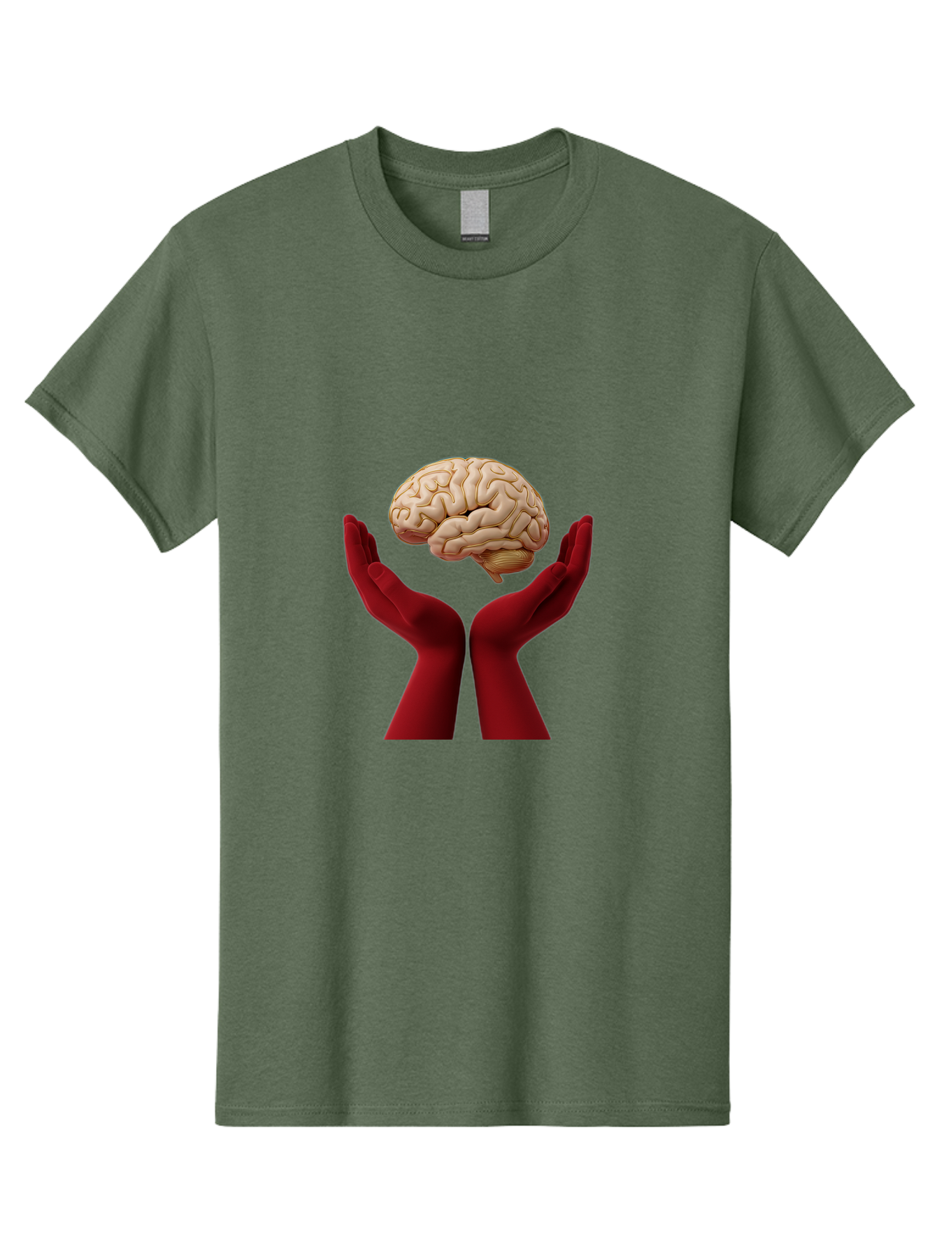 Hands-Holding-Brain-1 Men'S Graphic Tee, 100% Cotton, Comfortable Casual Summer Wear, Machine Washable, Human Brain, Hands Holding Brain, Cognitive Function, Neuroscience, Human Anatomy, Red Gloves, Realistic Brain Model, Medical Illustration, Bae029 7