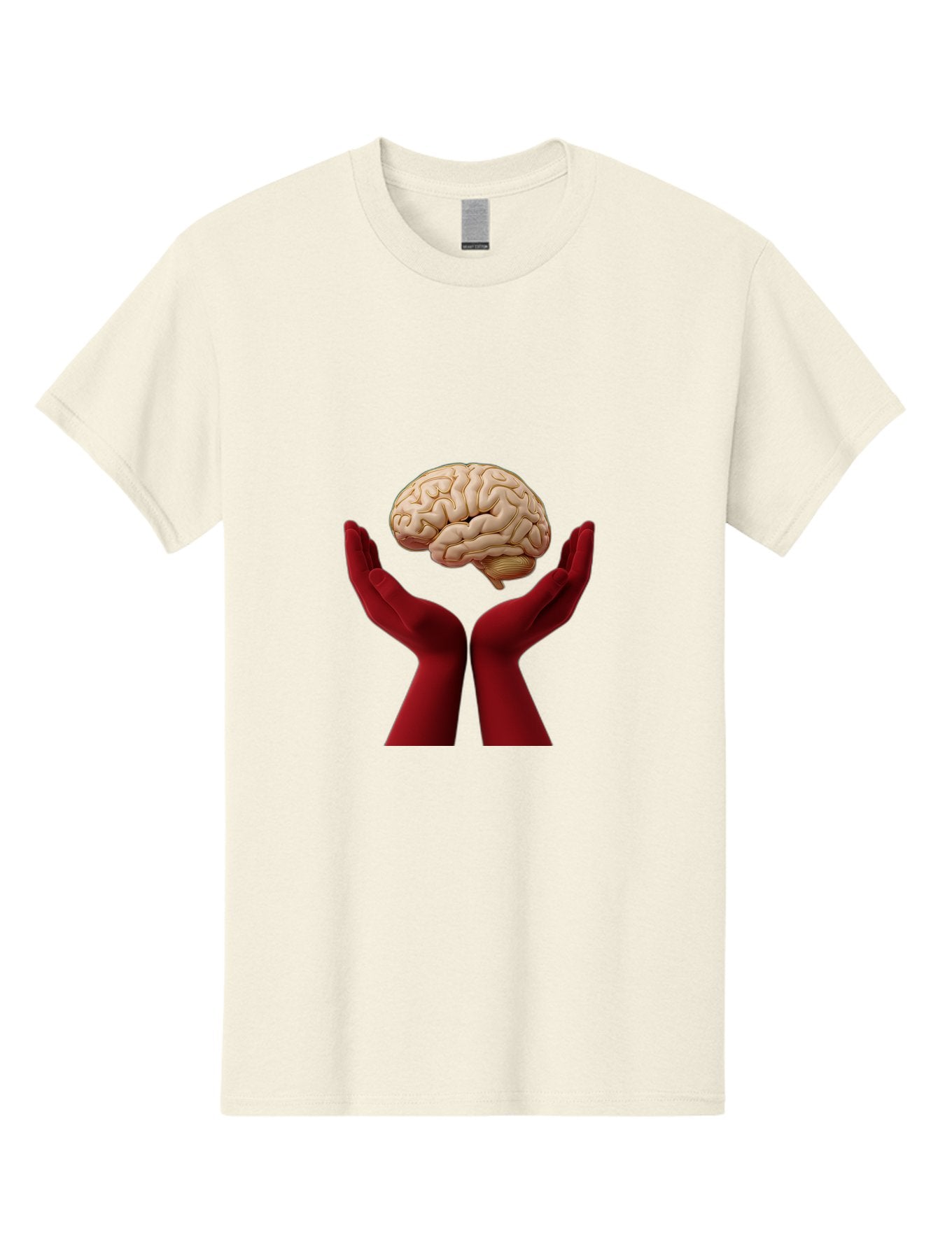 Hands-Holding-Brain-1 Men'S Graphic Tee, 100% Cotton, Comfortable Casual Summer Wear, Machine Washable, Human Brain, Hands Holding Brain, Cognitive Function, Neuroscience, Human Anatomy, Red Gloves, Realistic Brain Model, Medical Illustration, Bae029 10