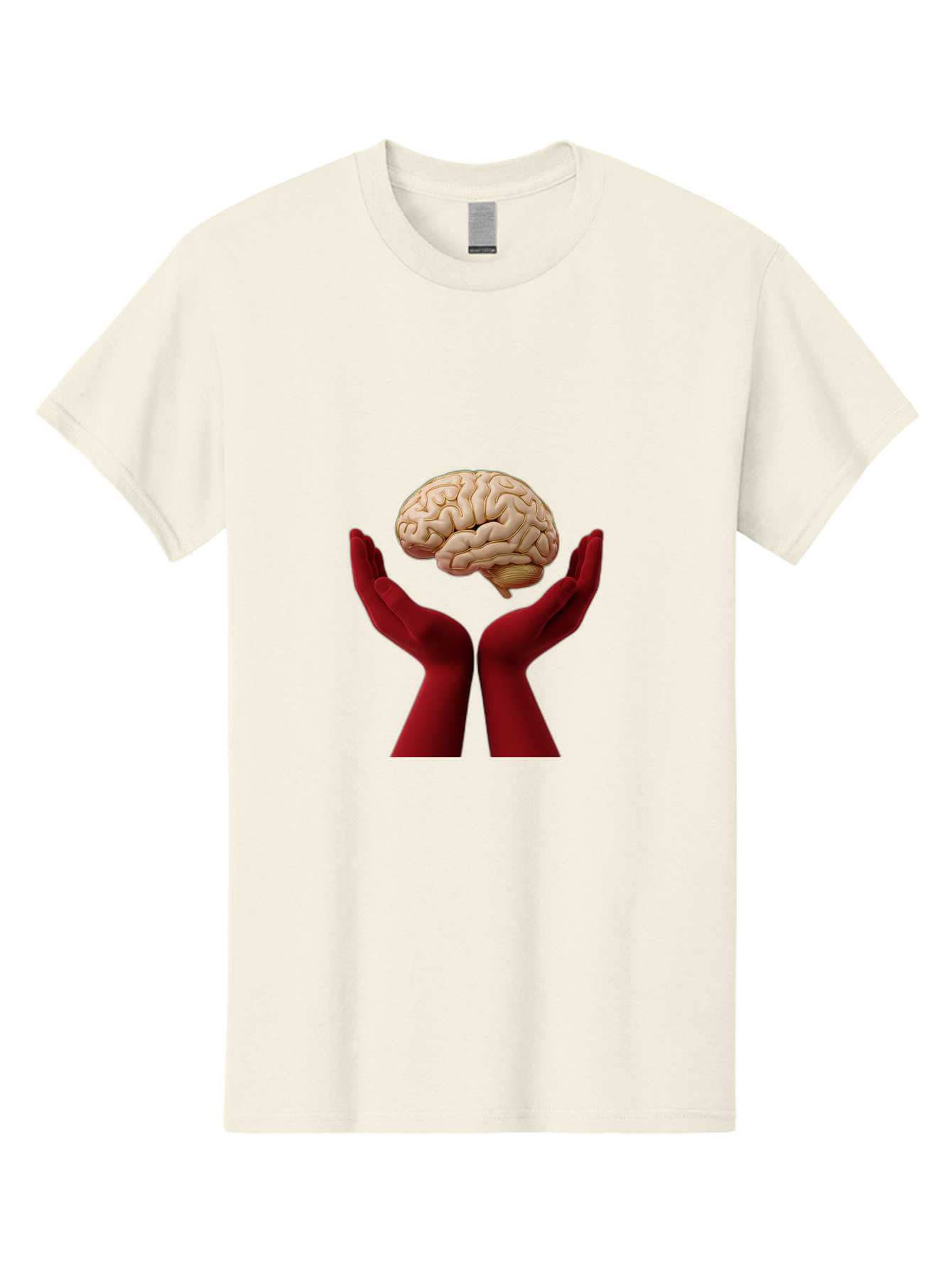 Hands-Holding-Brain-1 Men'S Graphic Tee, 100% Cotton, Comfortable Casual Summer Wear, Machine Washable, Human Brain, Hands Holding Brain, Cognitive Function, Neuroscience, Human Anatomy, Red Gloves, Realistic Brain Model, Medical Illustration, Bae029 14