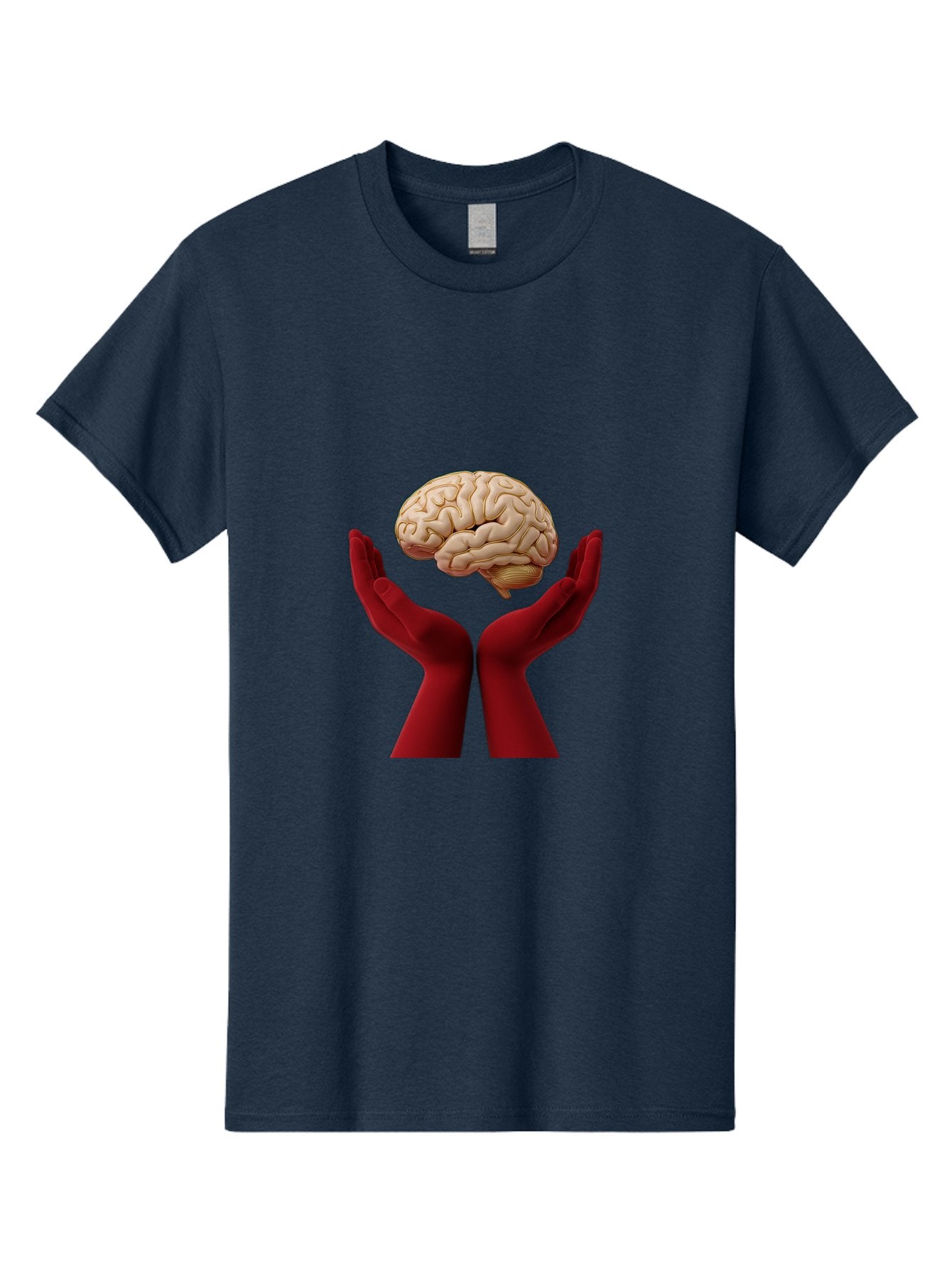 Hands-Holding-Brain-1 Men'S Graphic Tee, 100% Cotton, Comfortable Casual Summer Wear, Machine Washable, Human Brain, Hands Holding Brain, Cognitive Function, Neuroscience, Human Anatomy, Red Gloves, Realistic Brain Model, Medical Illustration, Bae029 8
