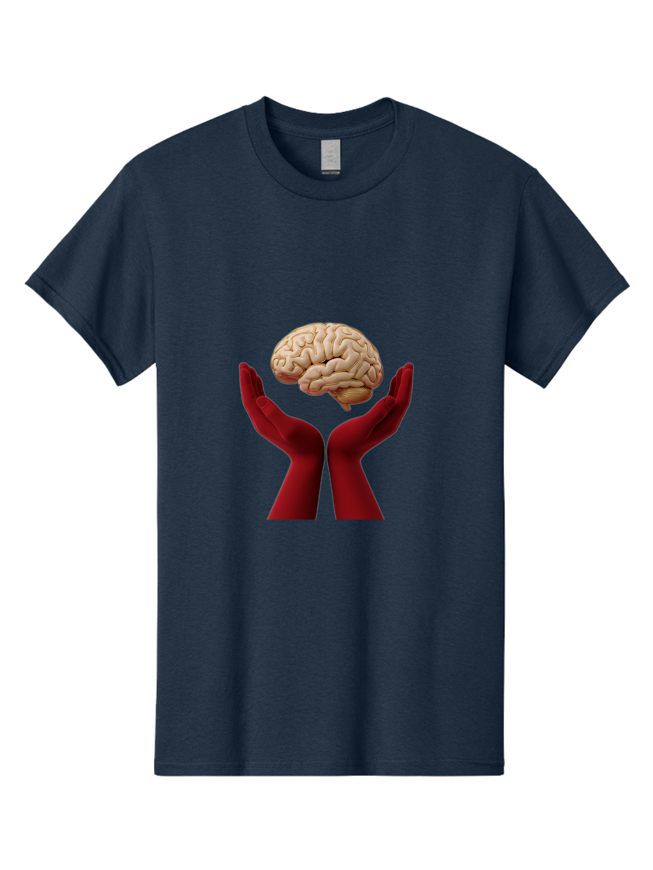 Hands-Holding-Brain-1 Men'S Graphic Tee, 100% Cotton, Comfortable Casual Summer Wear, Machine Washable, Human Brain, Hands Holding Brain, Cognitive Function, Neuroscience, Human Anatomy, Red Gloves, Realistic Brain Model, Medical Illustration, Bae029 6
