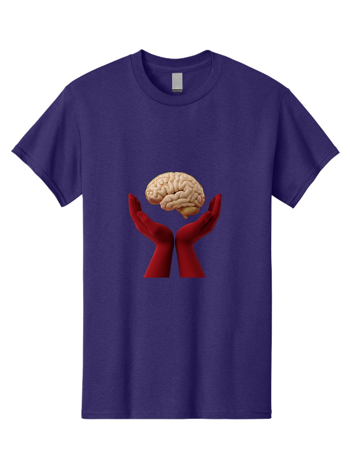 Hands-Holding-Brain-1 Men'S Graphic Tee, 100% Cotton, Comfortable Casual Summer Wear, Machine Washable, Human Brain, Hands Holding Brain, Cognitive Function, Neuroscience, Human Anatomy, Red Gloves, Realistic Brain Model, Medical Illustration, Bae029 4