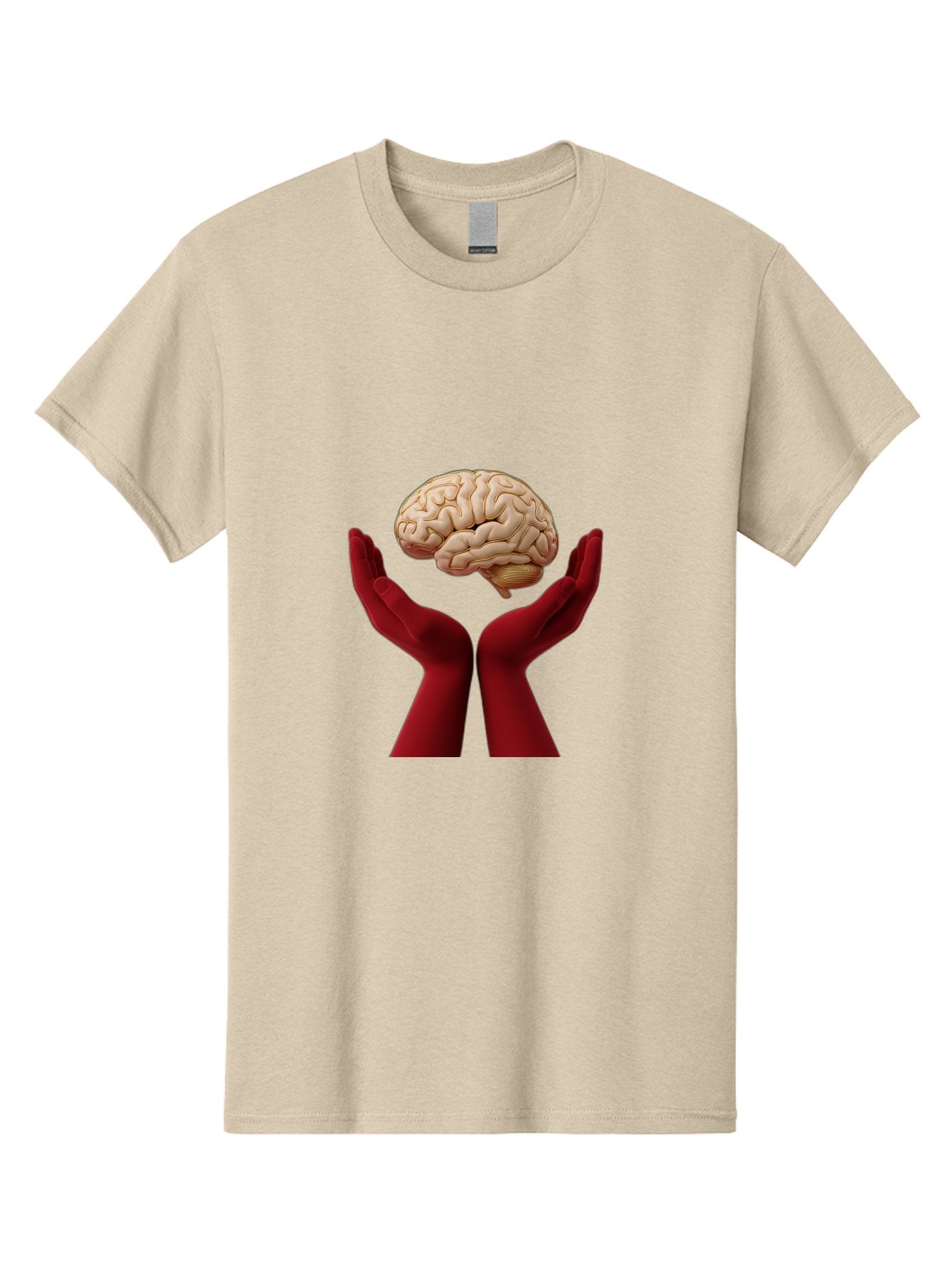 Hands-Holding-Brain-1 Men'S Graphic Tee, 100% Cotton, Comfortable Casual Summer Wear, Machine Washable, Human Brain, Hands Holding Brain, Cognitive Function, Neuroscience, Human Anatomy, Red Gloves, Realistic Brain Model, Medical Illustration, Bae029 13