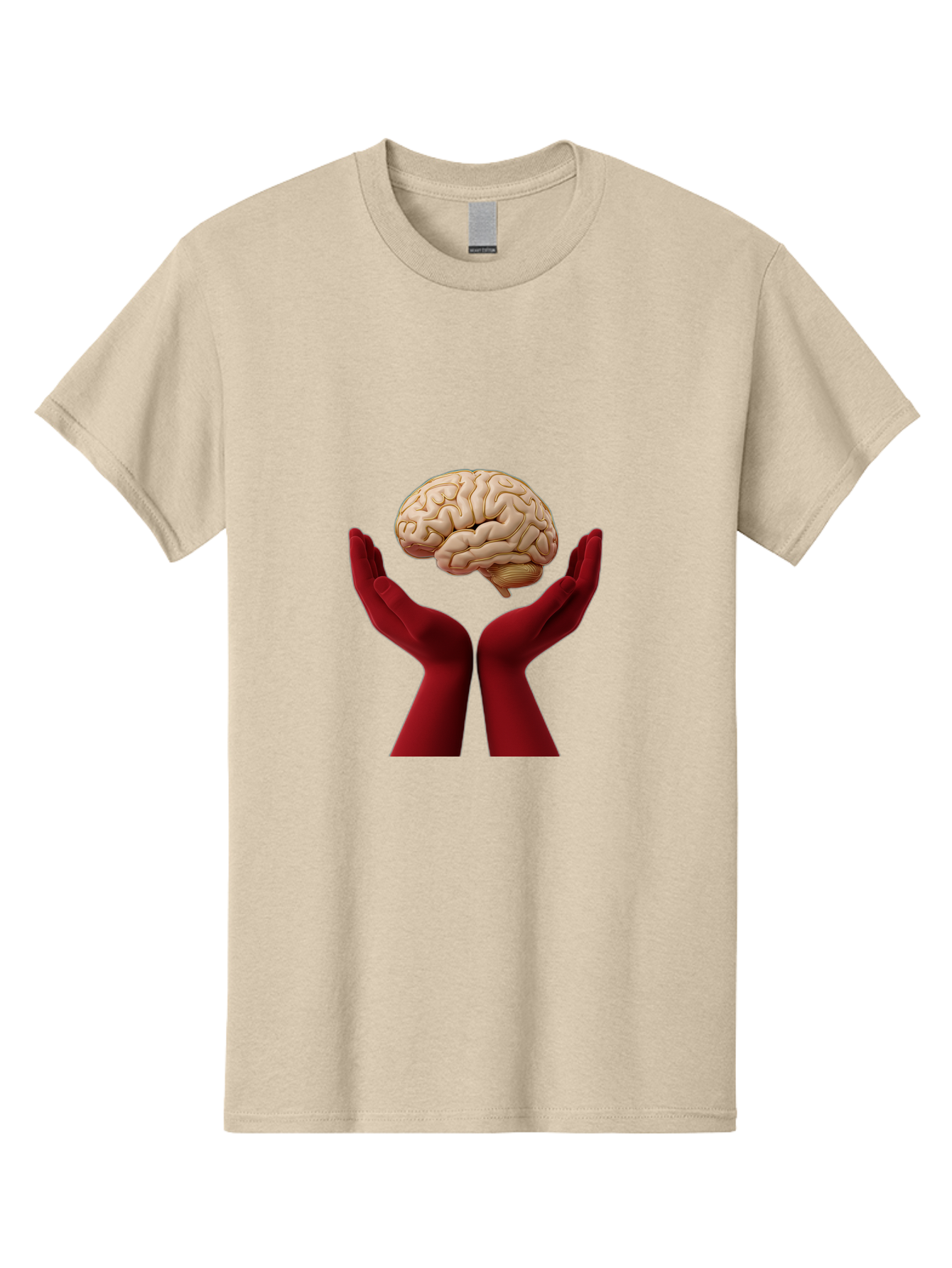 Hands-Holding-Brain-1 Men'S Graphic Tee, 100% Cotton, Comfortable Casual Summer Wear, Machine Washable, Human Brain, Hands Holding Brain, Cognitive Function, Neuroscience, Human Anatomy, Red Gloves, Realistic Brain Model, Medical Illustration, Bae029 15