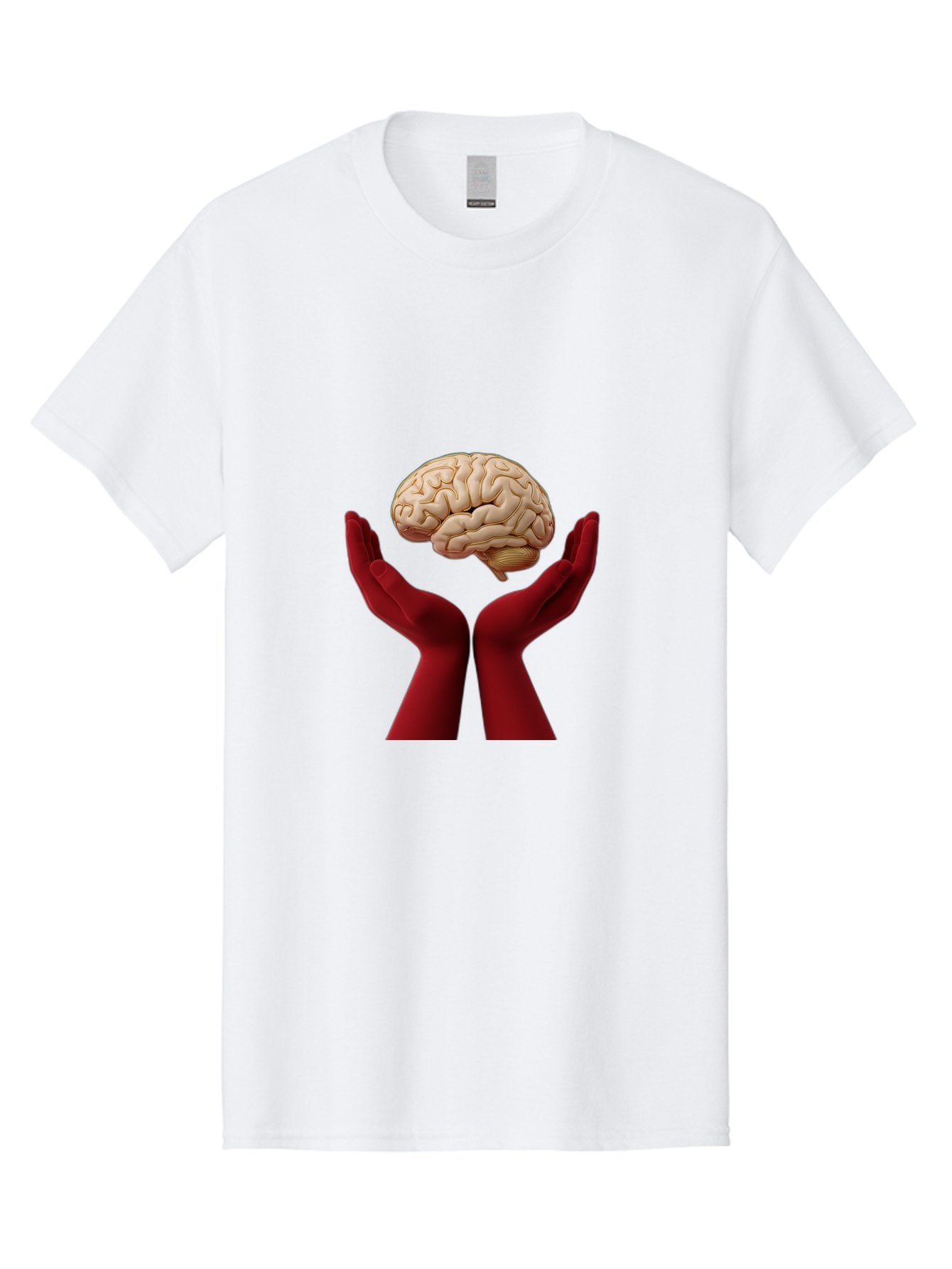 Hands-Holding-Brain-1 Men'S Graphic Tee, 100% Cotton, Comfortable Casual Summer Wear, Machine Washable, Human Brain, Hands Holding Brain, Cognitive Function, Neuroscience, Human Anatomy, Red Gloves, Realistic Brain Model, Medical Illustration, Bae029 11