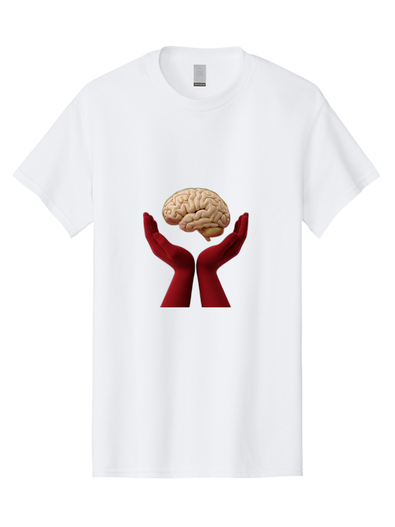 Hands-Holding-Brain-1 Men'S Graphic Tee, 100% Cotton, Comfortable Casual Summer Wear, Machine Washable, Human Brain, Hands Holding Brain, Cognitive Function, Neuroscience, Human Anatomy, Red Gloves, Realistic Brain Model, Medical Illustration, Bae029 4
