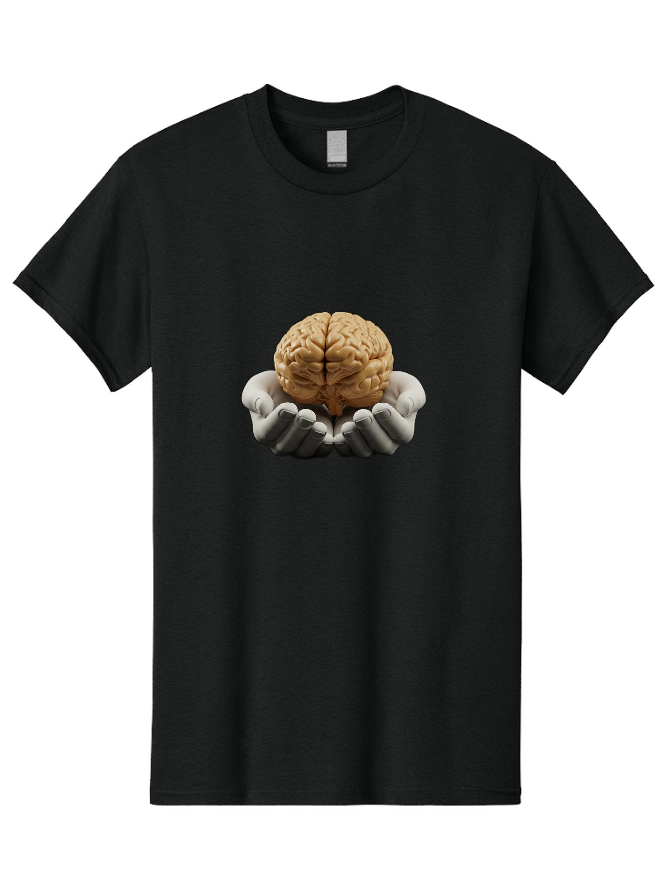 Hands-Holding-Brain Men'S Graphic Tee, 100% Cotton, Comfortable Casual Summer Wear, Machine Washable, Human Brain, Robotic Hands, Neuroscience, Cognitive Function, Artificial Intelligence, Brain Research, Neural Connections, Bae030 5