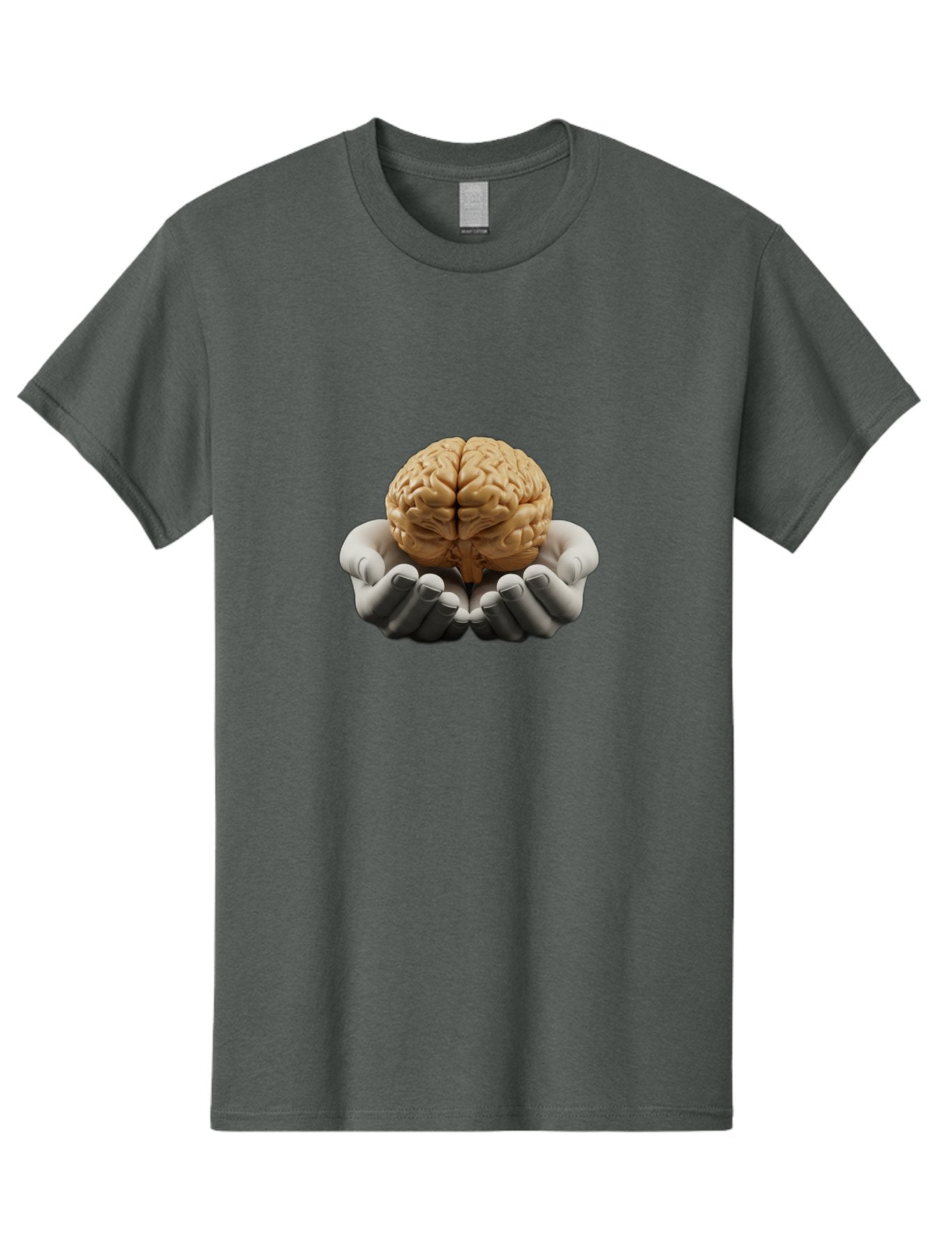 Hands-Holding-Brain Men'S Graphic Tee, 100% Cotton, Comfortable Casual Summer Wear, Machine Washable, Human Brain, Robotic Hands, Neuroscience, Cognitive Function, Artificial Intelligence, Brain Research, Neural Connections, Bae030 10
