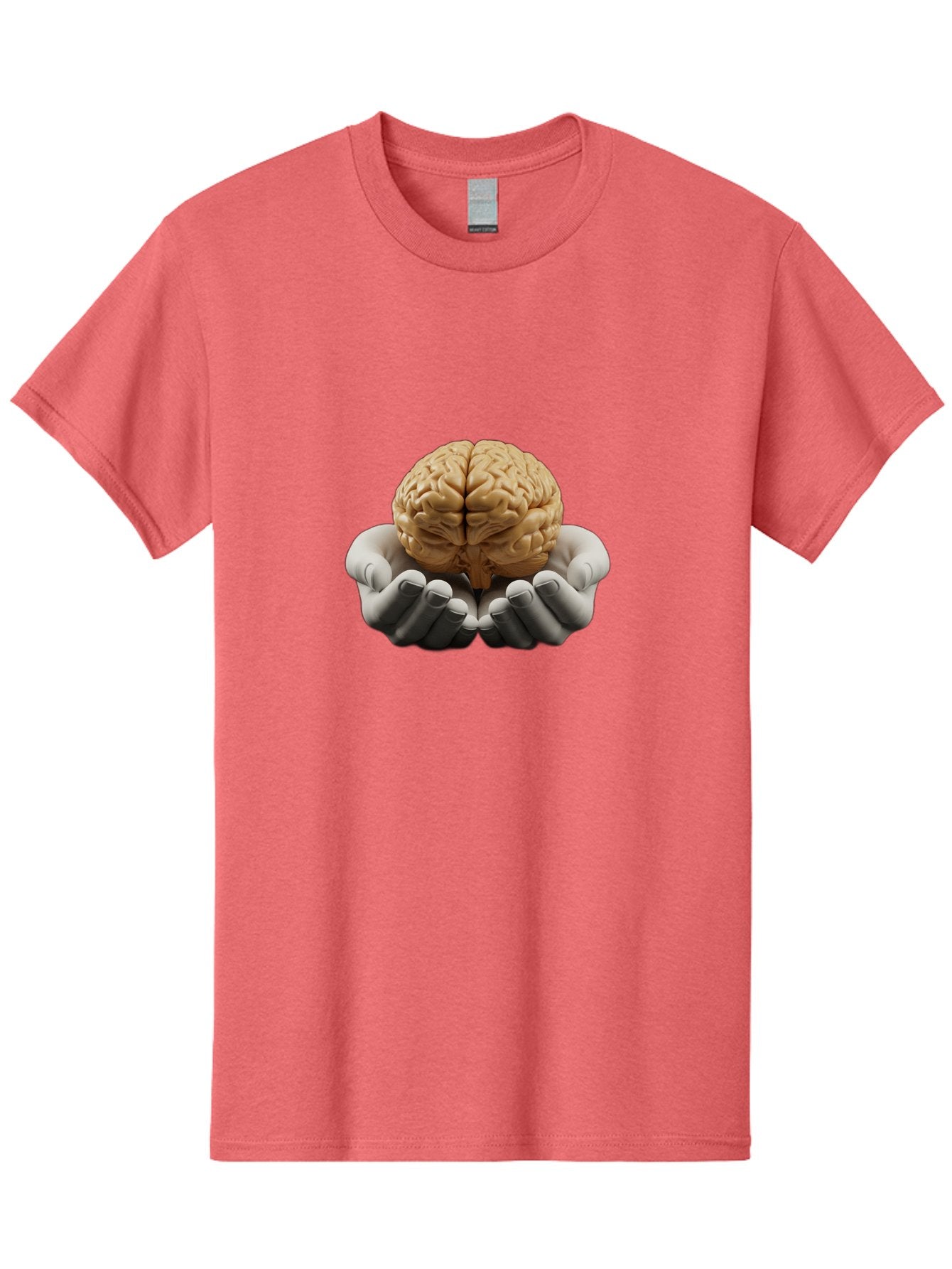 Hands-Holding-Brain Men'S Graphic Tee, 100% Cotton, Comfortable Casual Summer Wear, Machine Washable, Human Brain, Robotic Hands, Neuroscience, Cognitive Function, Artificial Intelligence, Brain Research, Neural Connections, Bae030 11