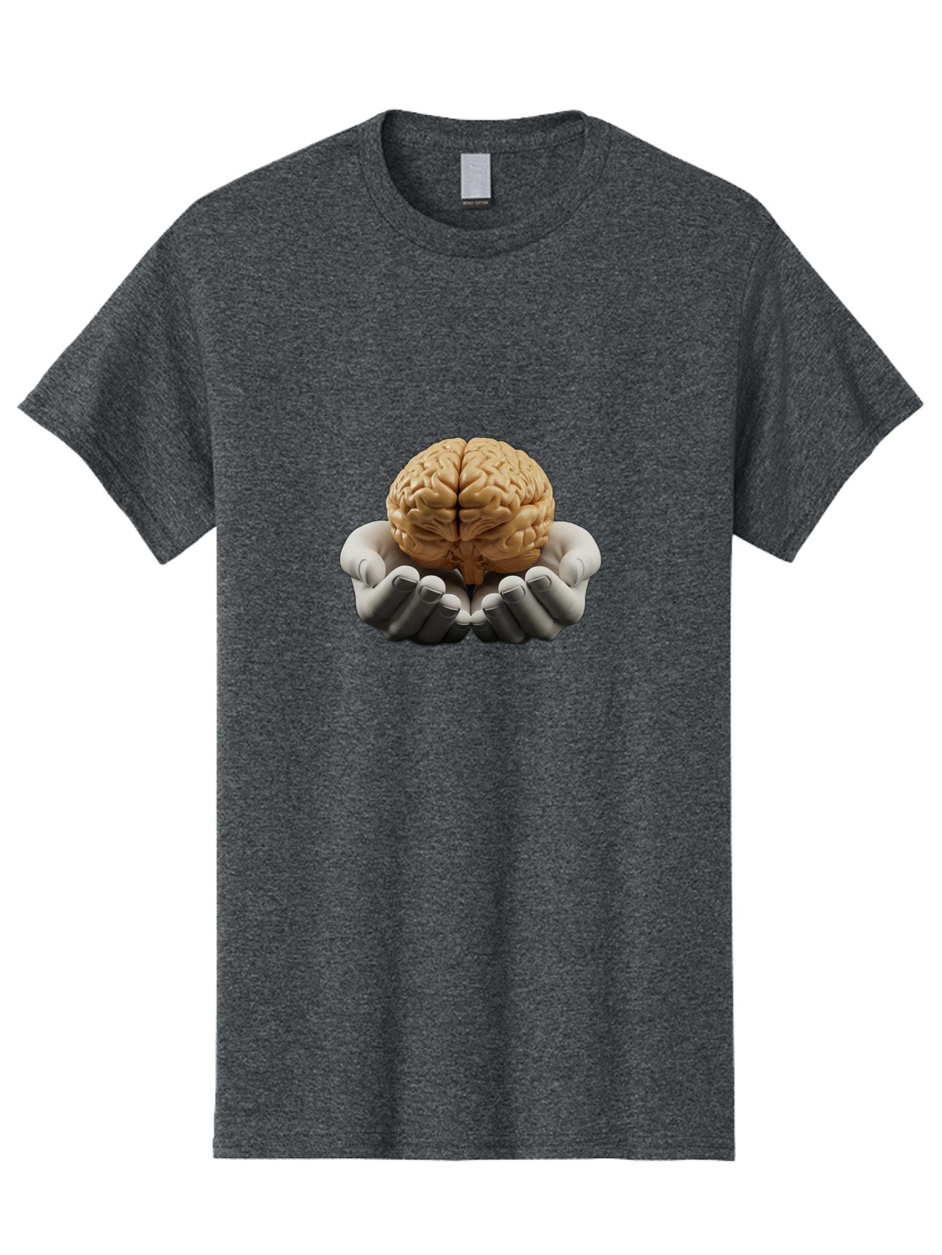 Hands-Holding-Brain Men'S Graphic Tee, 100% Cotton, Comfortable Casual Summer Wear, Machine Washable, Human Brain, Robotic Hands, Neuroscience, Cognitive Function, Artificial Intelligence, Brain Research, Neural Connections, Bae030