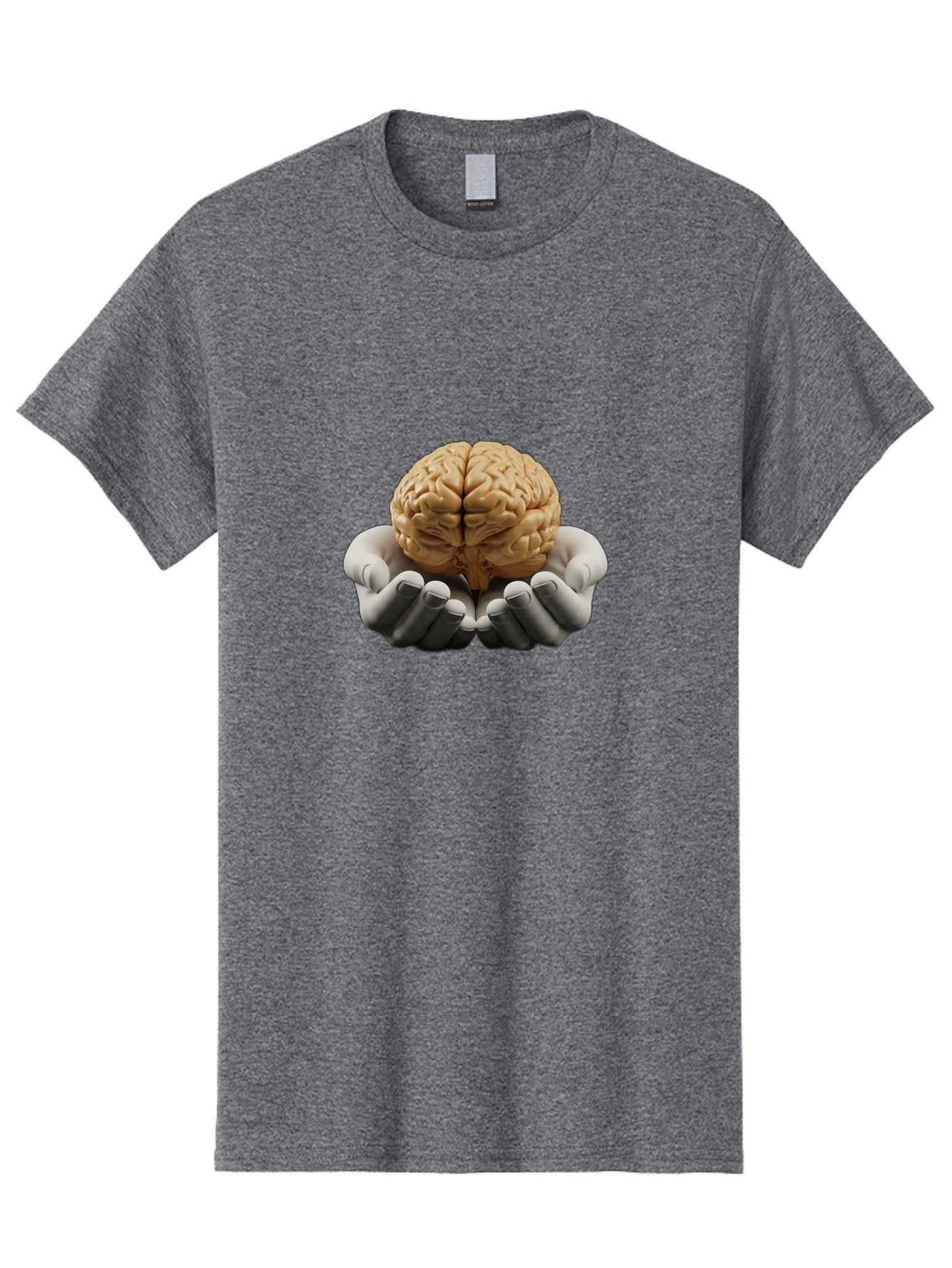 Hands-Holding-Brain Men'S Graphic Tee, 100% Cotton, Comfortable Casual Summer Wear, Machine Washable, Human Brain, Robotic Hands, Neuroscience, Cognitive Function, Artificial Intelligence, Brain Research, Neural Connections, Bae030 9