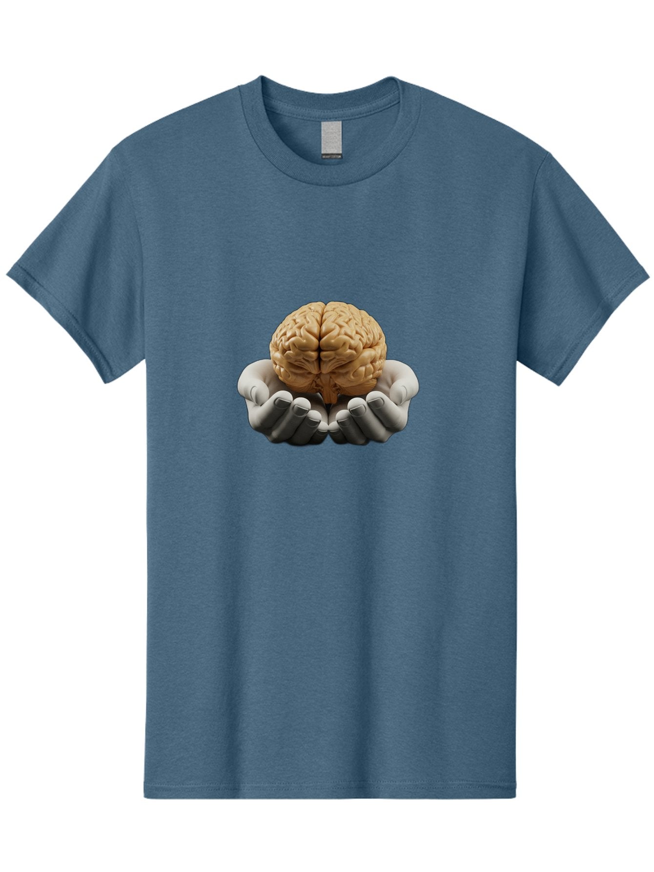 Hands-Holding-Brain Men'S Graphic Tee, 100% Cotton, Comfortable Casual Summer Wear, Machine Washable, Human Brain, Robotic Hands, Neuroscience, Cognitive Function, Artificial Intelligence, Brain Research, Neural Connections, Bae030 13