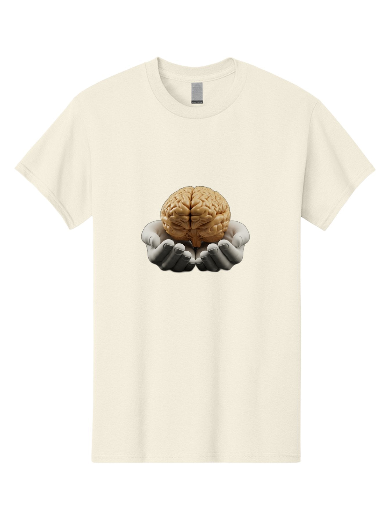Hands-Holding-Brain Men'S Graphic Tee, 100% Cotton, Comfortable Casual Summer Wear, Machine Washable, Human Brain, Robotic Hands, Neuroscience, Cognitive Function, Artificial Intelligence, Brain Research, Neural Connections, Bae030
