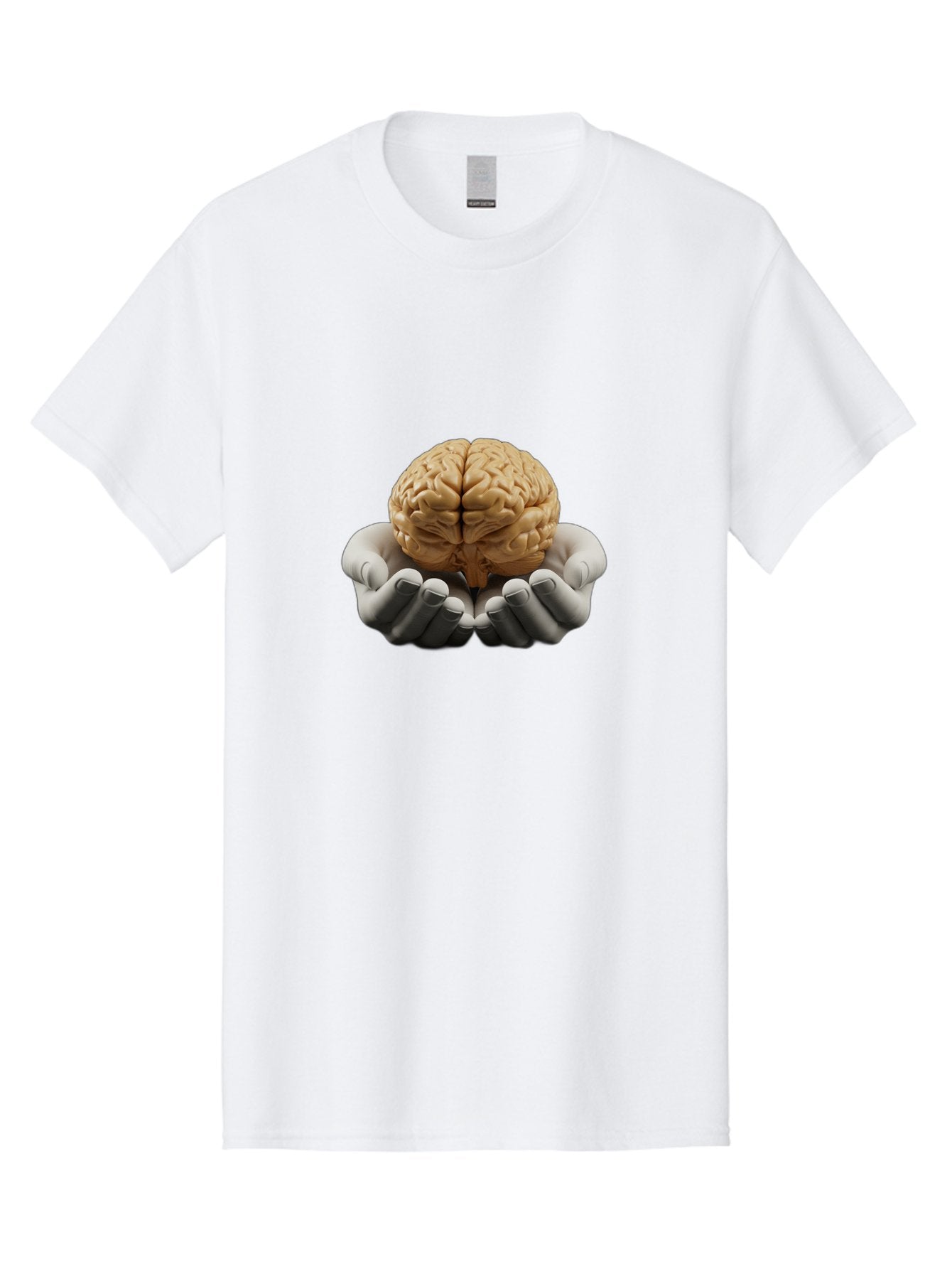 Hands-Holding-Brain Men'S Graphic Tee, 100% Cotton, Comfortable Casual Summer Wear, Machine Washable, Human Brain, Robotic Hands, Neuroscience, Cognitive Function, Artificial Intelligence, Brain Research, Neural Connections, Bae030 8