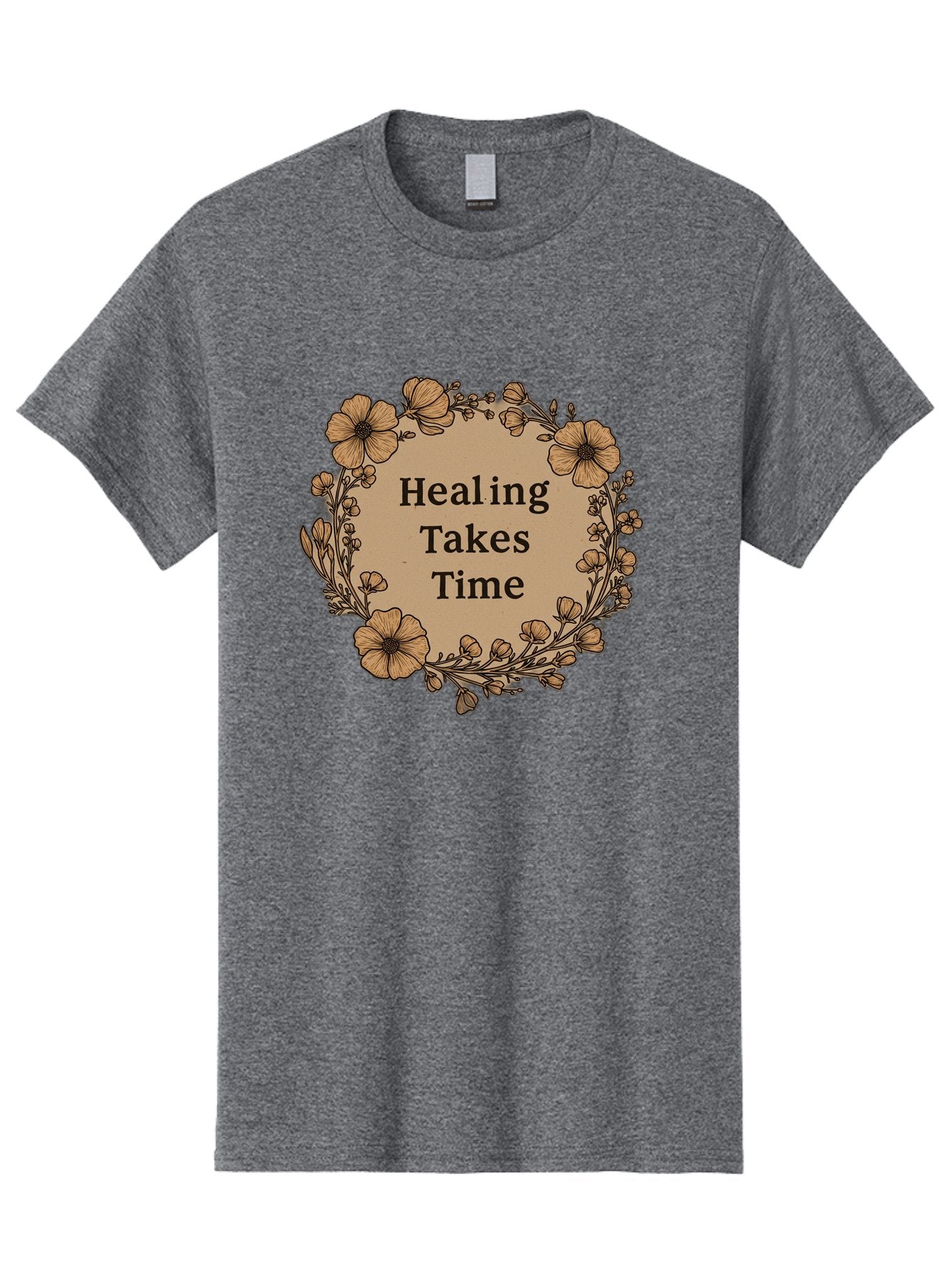 Healing-Takes-Time-2 Men'S Graphic Tee, 100% Cotton, Comfortable Casual Summer Wear, Machine Washable, Healing Takes Time, Inspirational Quote, Motivational Message, Floral Wreath, Delicate Flowers, Serene Atmosphere, Self-Care Reminder, Bae032 7