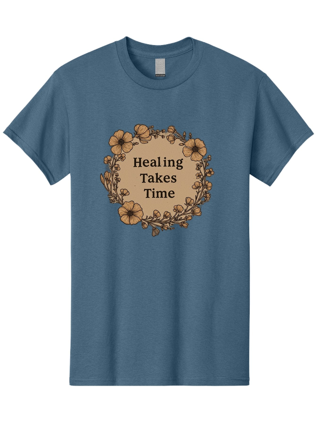 Healing-Takes-Time-2 Men'S Graphic Tee, 100% Cotton, Comfortable Casual Summer Wear, Machine Washable, Healing Takes Time, Inspirational Quote, Motivational Message, Floral Wreath, Delicate Flowers, Serene Atmosphere, Self-Care Reminder, Bae032 4