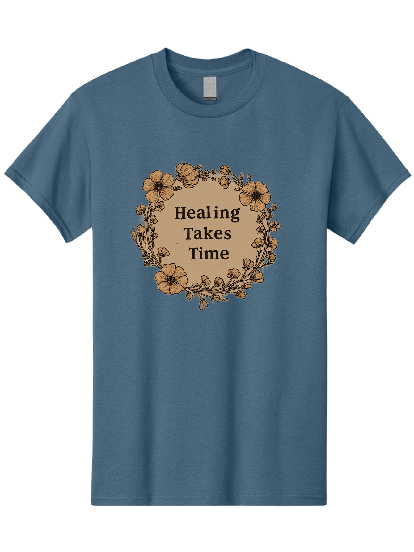 Healing-Takes-Time-2 Men'S Graphic Tee, 100% Cotton, Comfortable Casual Summer Wear, Machine Washable, Healing Takes Time, Inspirational Quote, Motivational Message, Floral Wreath, Delicate Flowers, Serene Atmosphere, Self-Care Reminder, Bae032 12
