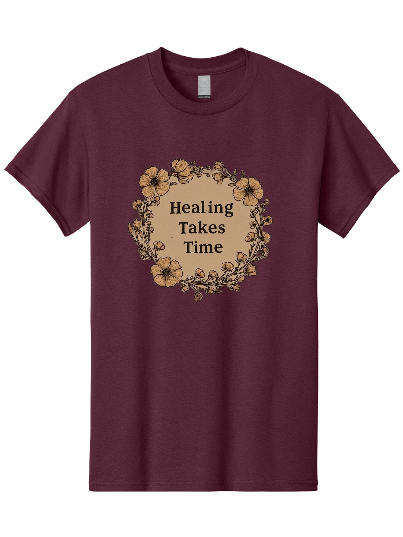 Healing-Takes-Time-2 Men'S Graphic Tee, 100% Cotton, Comfortable Casual Summer Wear, Machine Washable, Healing Takes Time, Inspirational Quote, Motivational Message, Floral Wreath, Delicate Flowers, Serene Atmosphere, Self-Care Reminder, Bae032 9