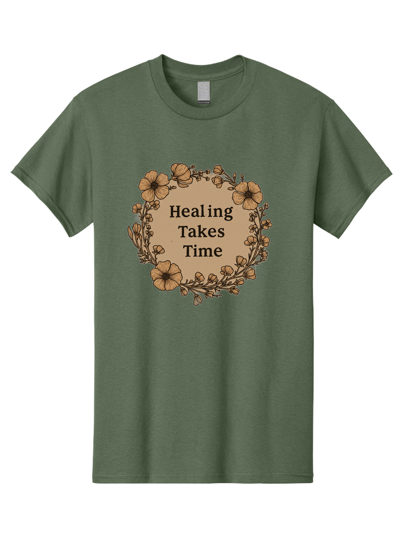 Healing-Takes-Time-2 Men'S Graphic Tee, 100% Cotton, Comfortable Casual Summer Wear, Machine Washable, Healing Takes Time, Inspirational Quote, Motivational Message, Floral Wreath, Delicate Flowers, Serene Atmosphere, Self-Care Reminder, Bae032 4
