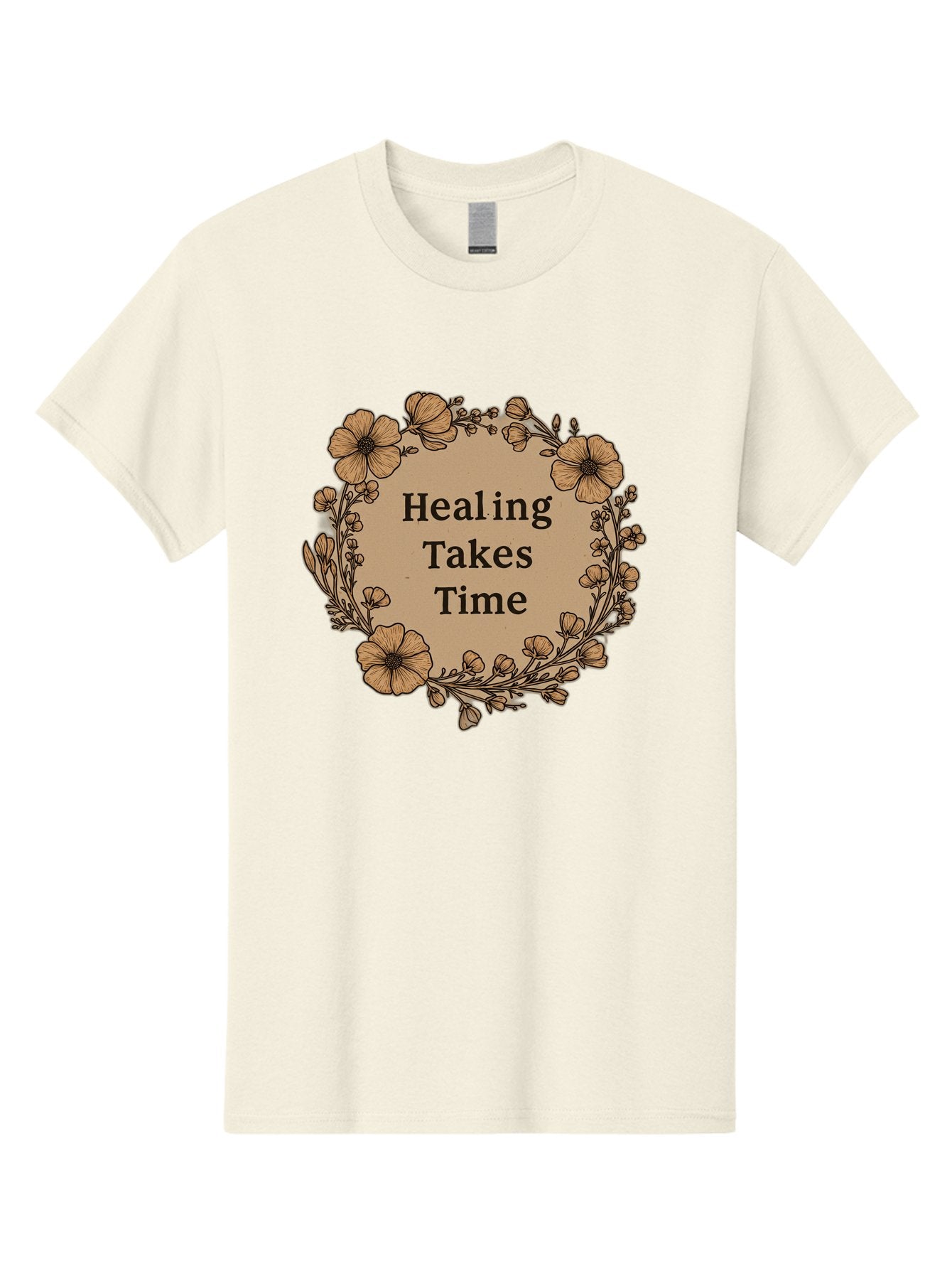 Healing-Takes-Time-2 Men'S Graphic Tee, 100% Cotton, Comfortable Casual Summer Wear, Machine Washable, Healing Takes Time, Inspirational Quote, Motivational Message, Floral Wreath, Delicate Flowers, Serene Atmosphere, Self-Care Reminder, Bae032 3