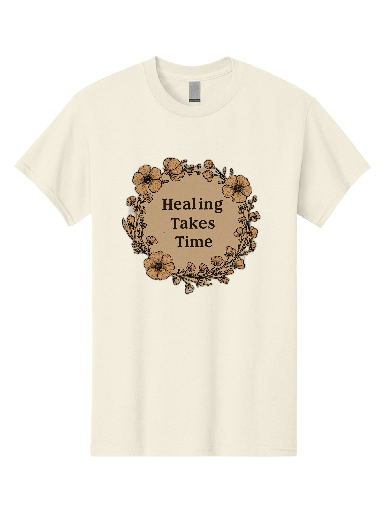 Healing-Takes-Time-2 Men'S Graphic Tee, 100% Cotton, Comfortable Casual Summer Wear, Machine Washable, Healing Takes Time, Inspirational Quote, Motivational Message, Floral Wreath, Delicate Flowers, Serene Atmosphere, Self-Care Reminder, Bae032 9