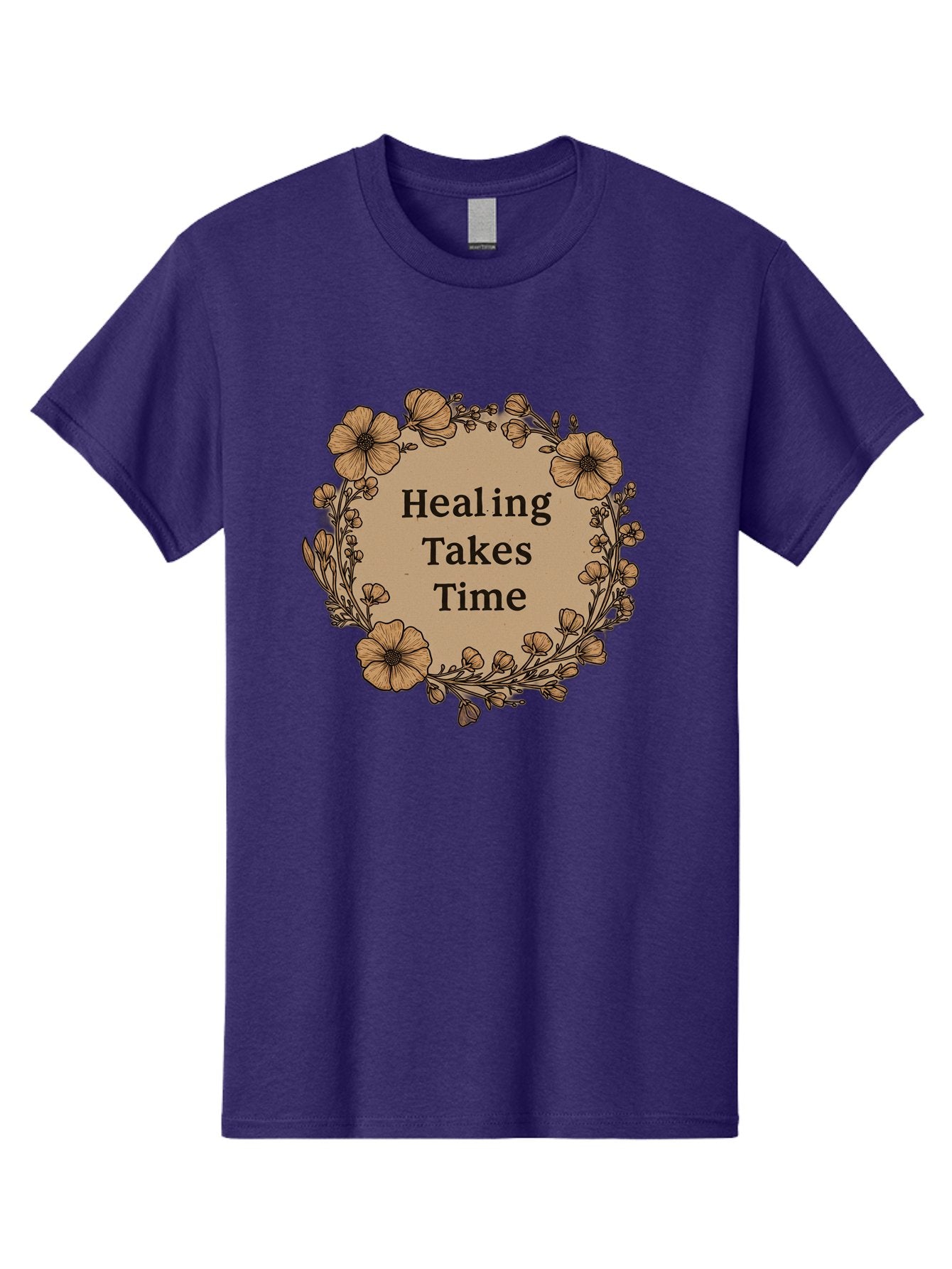 Healing-Takes-Time-2 Men'S Graphic Tee, 100% Cotton, Comfortable Casual Summer Wear, Machine Washable, Healing Takes Time, Inspirational Quote, Motivational Message, Floral Wreath, Delicate Flowers, Serene Atmosphere, Self-Care Reminder, Bae032 15