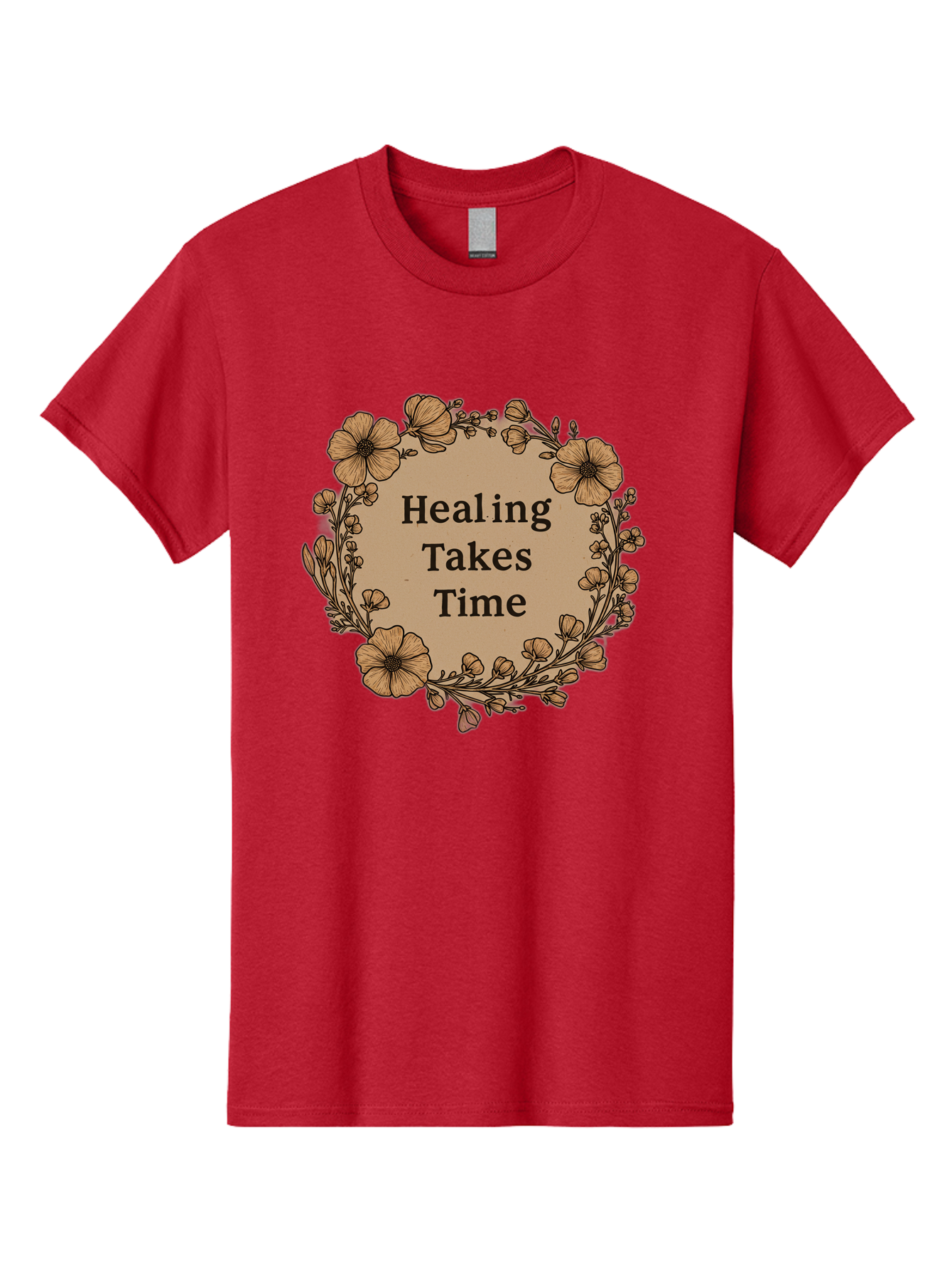 Healing-Takes-Time-2 Men'S Graphic Tee, 100% Cotton, Comfortable Casual Summer Wear, Machine Washable, Healing Takes Time, Inspirational Quote, Motivational Message, Floral Wreath, Delicate Flowers, Serene Atmosphere, Self-Care Reminder, Bae032 14