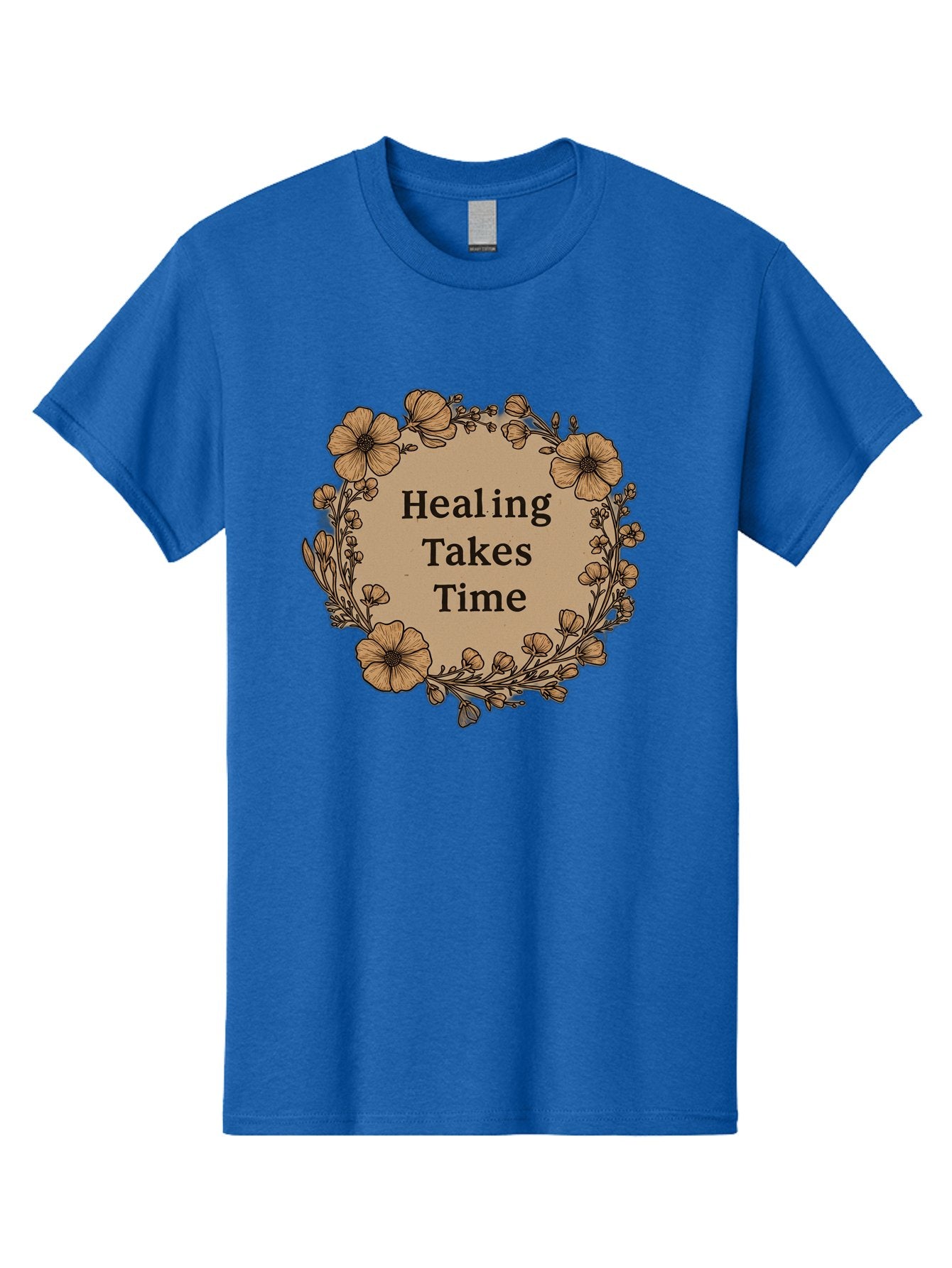 Healing-Takes-Time-2 Men'S Graphic Tee, 100% Cotton, Comfortable Casual Summer Wear, Machine Washable, Healing Takes Time, Inspirational Quote, Motivational Message, Floral Wreath, Delicate Flowers, Serene Atmosphere, Self-Care Reminder, Bae032 5
