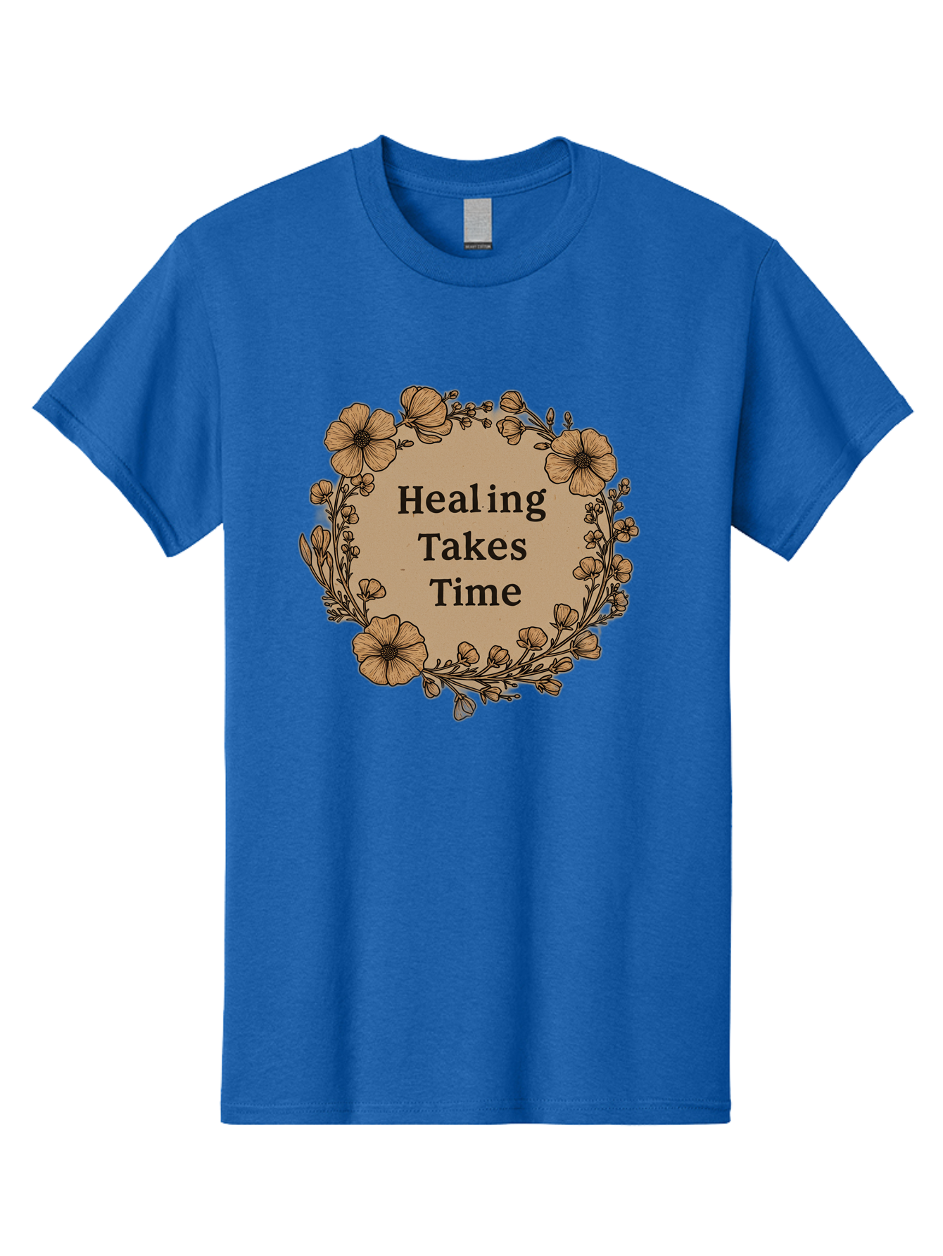 Healing-Takes-Time-2 Men'S Graphic Tee, 100% Cotton, Comfortable Casual Summer Wear, Machine Washable, Healing Takes Time, Inspirational Quote, Motivational Message, Floral Wreath, Delicate Flowers, Serene Atmosphere, Self-Care Reminder, Bae032 8
