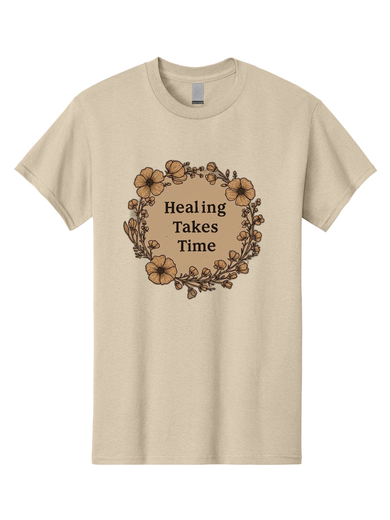 Healing-Takes-Time-2 Men'S Graphic Tee, 100% Cotton, Comfortable Casual Summer Wear, Machine Washable, Healing Takes Time, Inspirational Quote, Motivational Message, Floral Wreath, Delicate Flowers, Serene Atmosphere, Self-Care Reminder, Bae032 14