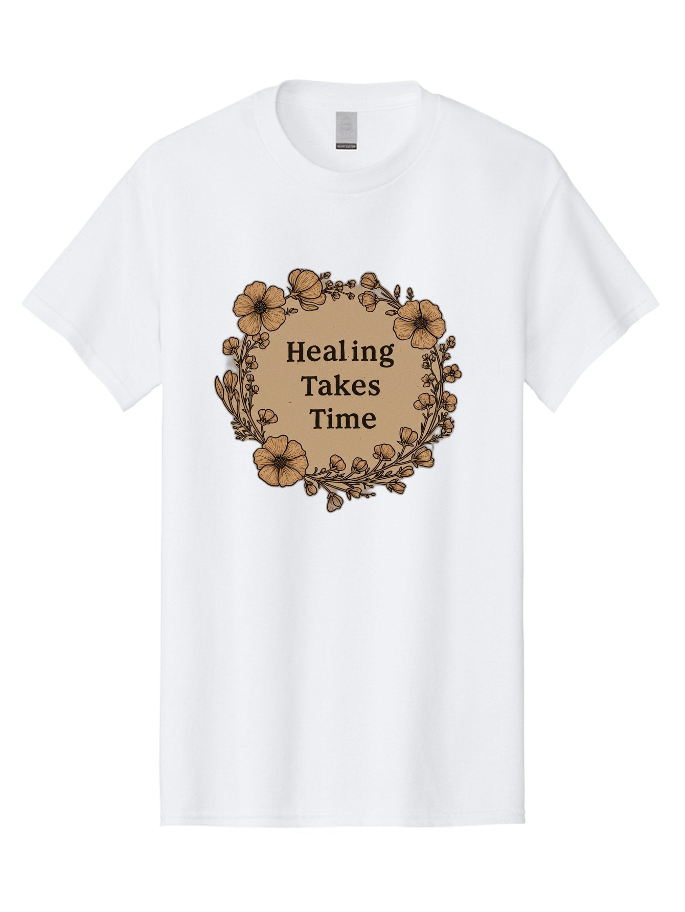 Healing-Takes-Time-2 Men'S Graphic Tee, 100% Cotton, Comfortable Casual Summer Wear, Machine Washable, Healing Takes Time, Inspirational Quote, Motivational Message, Floral Wreath, Delicate Flowers, Serene Atmosphere, Self-Care Reminder, Bae032 6