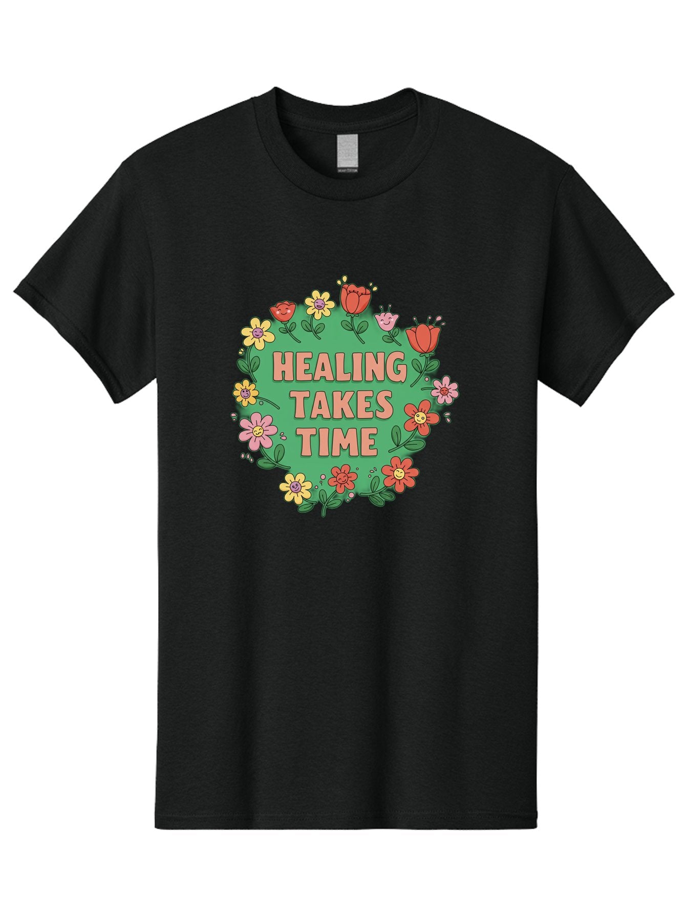 Healing-Takes-Time-3 Men'S Graphic Tee, 100% Cotton, Comfortable Casual Summer Wear, Machine Washable, Floral Wreath, Healing Takes Time, Inspirational Quote, Motivational Message, Self Care, Wellness, Mindfulness, Positive Affirmation Bae033 8