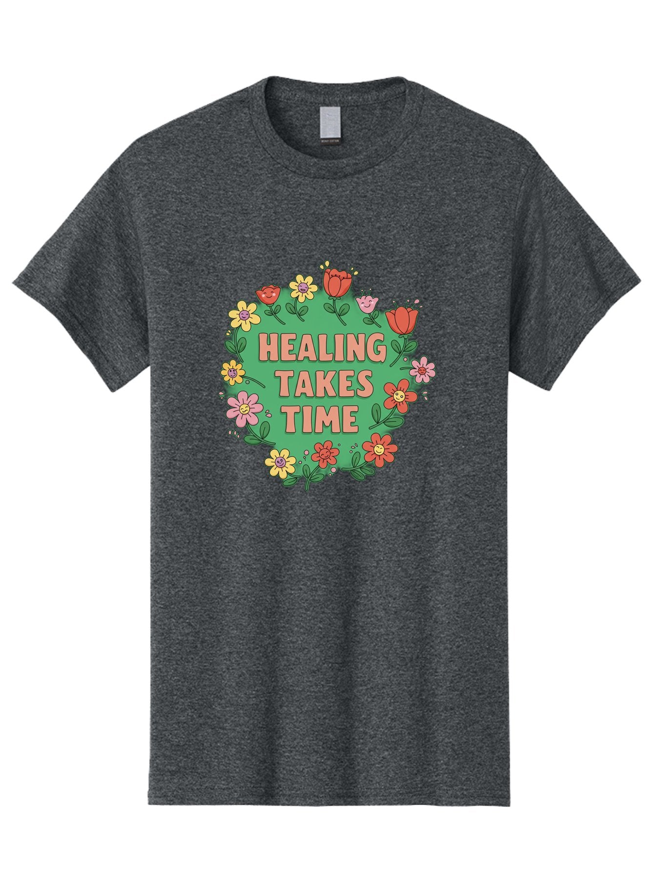Healing-Takes-Time-3 Men'S Graphic Tee, 100% Cotton, Comfortable Casual Summer Wear, Machine Washable, Floral Wreath, Healing Takes Time, Inspirational Quote, Motivational Message, Self Care, Wellness, Mindfulness, Positive Affirmation Bae033 7