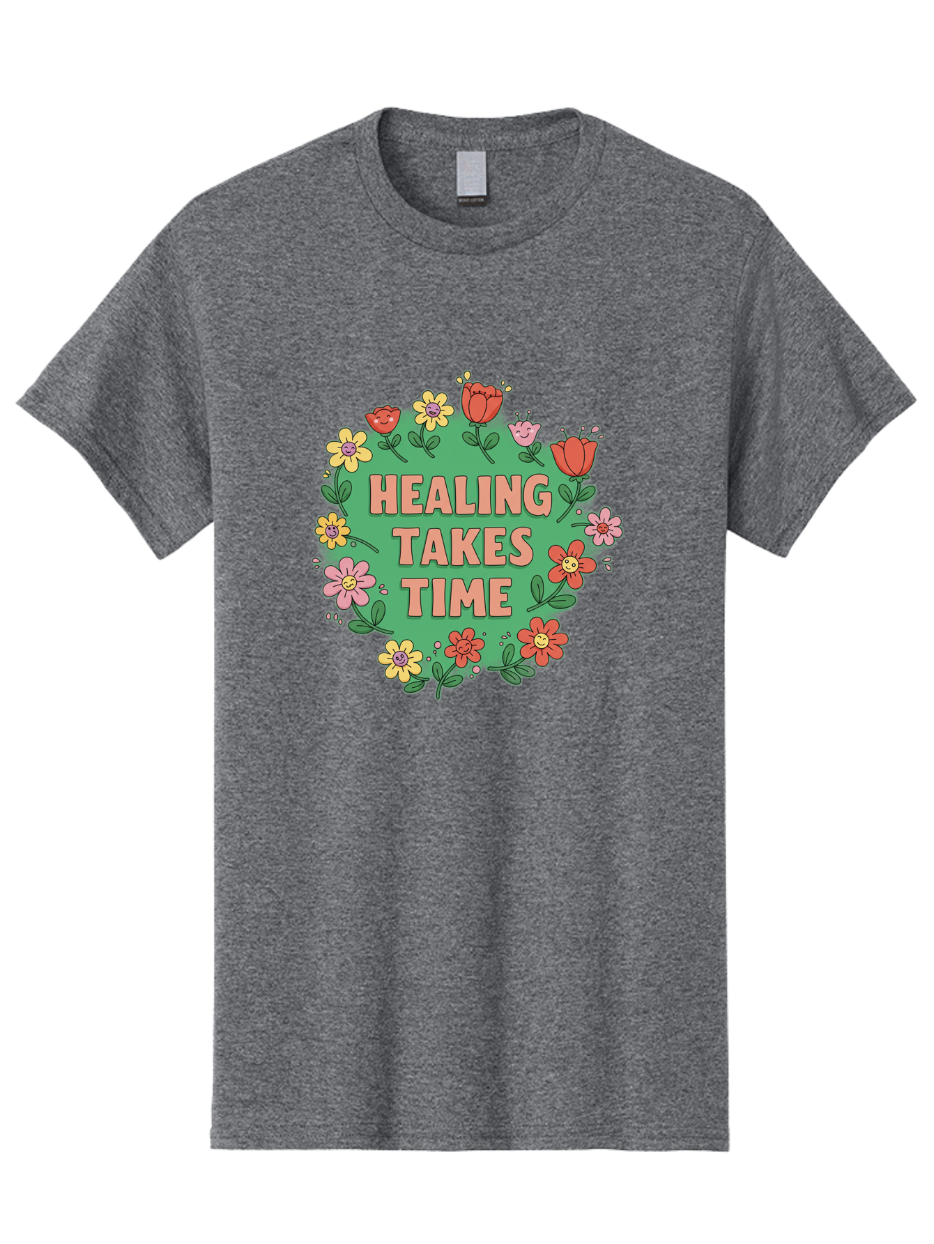 Healing-Takes-Time-3 Men'S Graphic Tee, 100% Cotton, Comfortable Casual Summer Wear, Machine Washable, Floral Wreath, Healing Takes Time, Inspirational Quote, Motivational Message, Self Care, Wellness, Mindfulness, Positive Affirmation Bae033 15