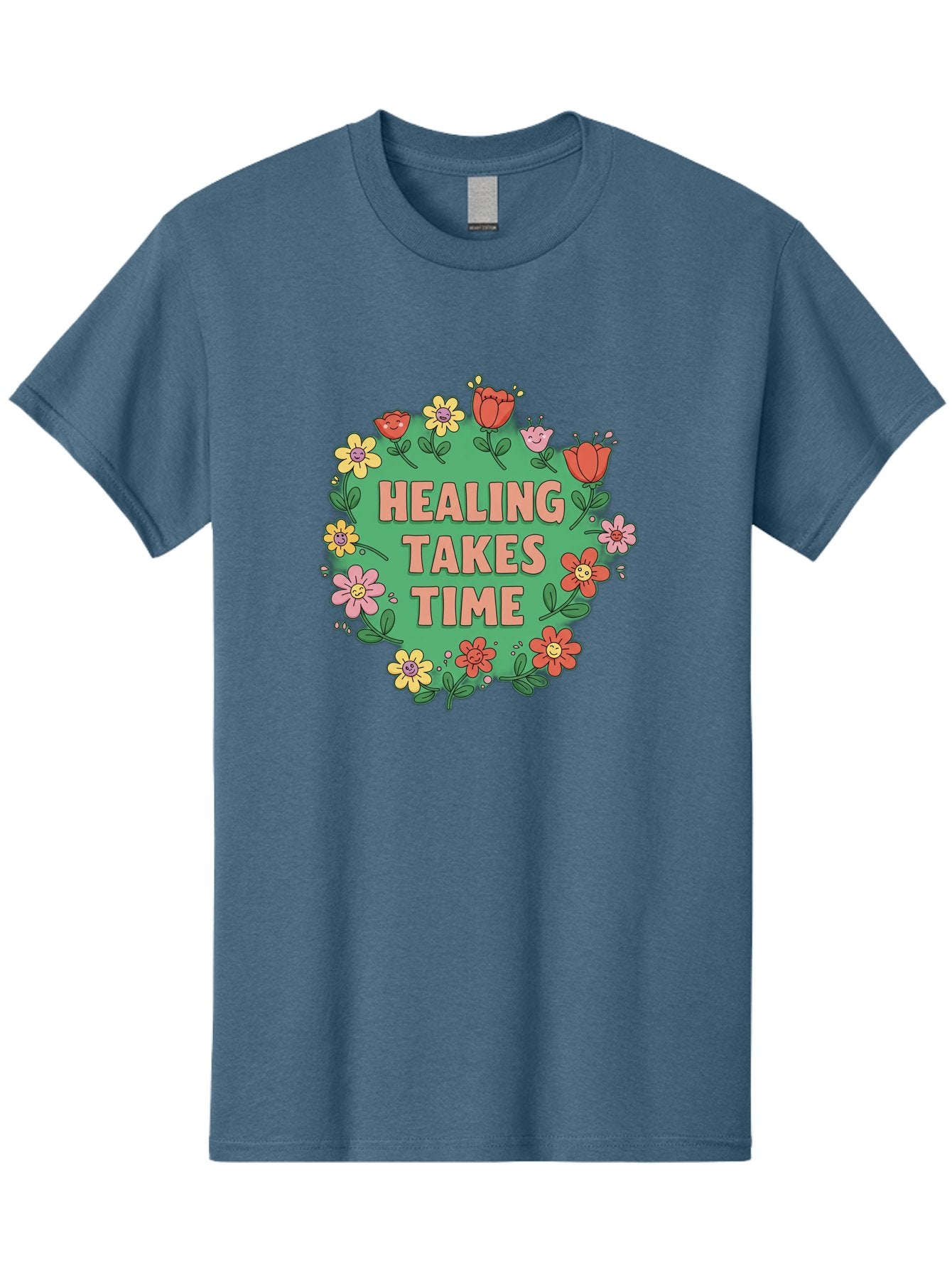 Healing-Takes-Time-3 Men'S Graphic Tee, 100% Cotton, Comfortable Casual Summer Wear, Machine Washable, Floral Wreath, Healing Takes Time, Inspirational Quote, Motivational Message, Self Care, Wellness, Mindfulness, Positive Affirmation Bae033 4