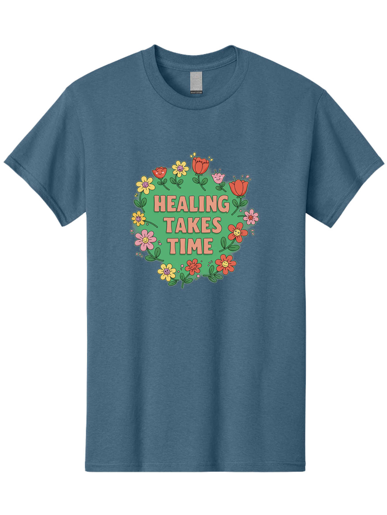 Healing-Takes-Time-3 Men'S Graphic Tee, 100% Cotton, Comfortable Casual Summer Wear, Machine Washable, Floral Wreath, Healing Takes Time, Inspirational Quote, Motivational Message, Self Care, Wellness, Mindfulness, Positive Affirmation Bae033 12