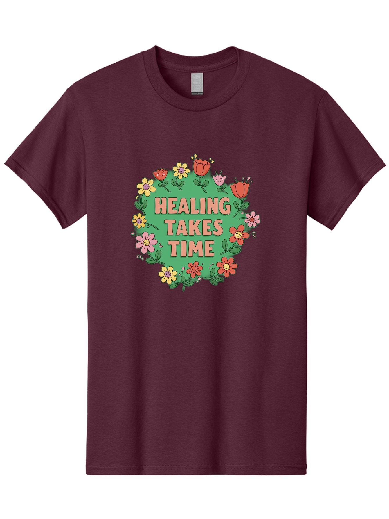 Healing-Takes-Time-3 Men'S Graphic Tee, 100% Cotton, Comfortable Casual Summer Wear, Machine Washable, Floral Wreath, Healing Takes Time, Inspirational Quote, Motivational Message, Self Care, Wellness, Mindfulness, Positive Affirmation Bae033 5
