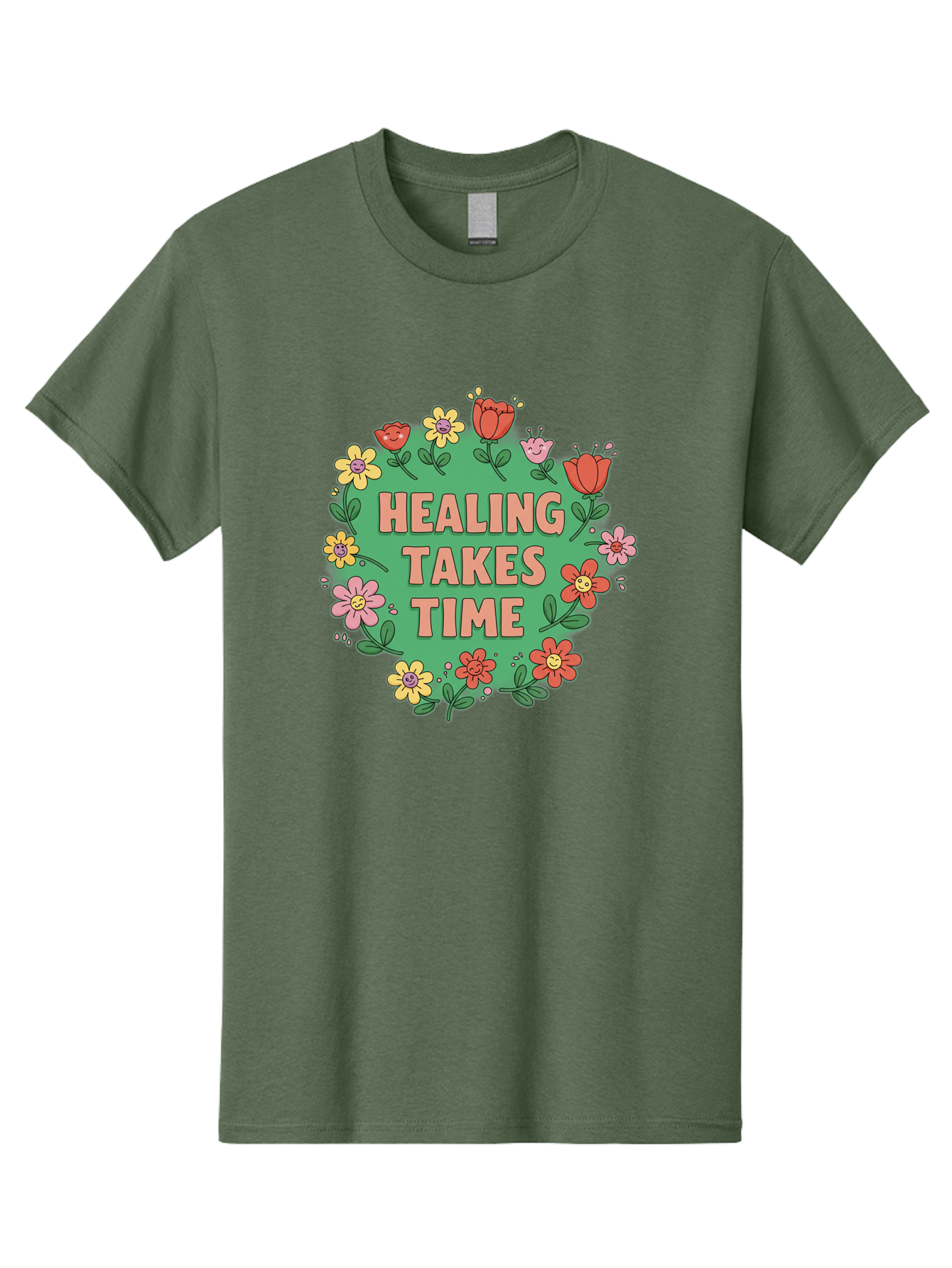 Healing-Takes-Time-3 Men'S Graphic Tee, 100% Cotton, Comfortable Casual Summer Wear, Machine Washable, Floral Wreath, Healing Takes Time, Inspirational Quote, Motivational Message, Self Care, Wellness, Mindfulness, Positive Affirmation Bae033 14