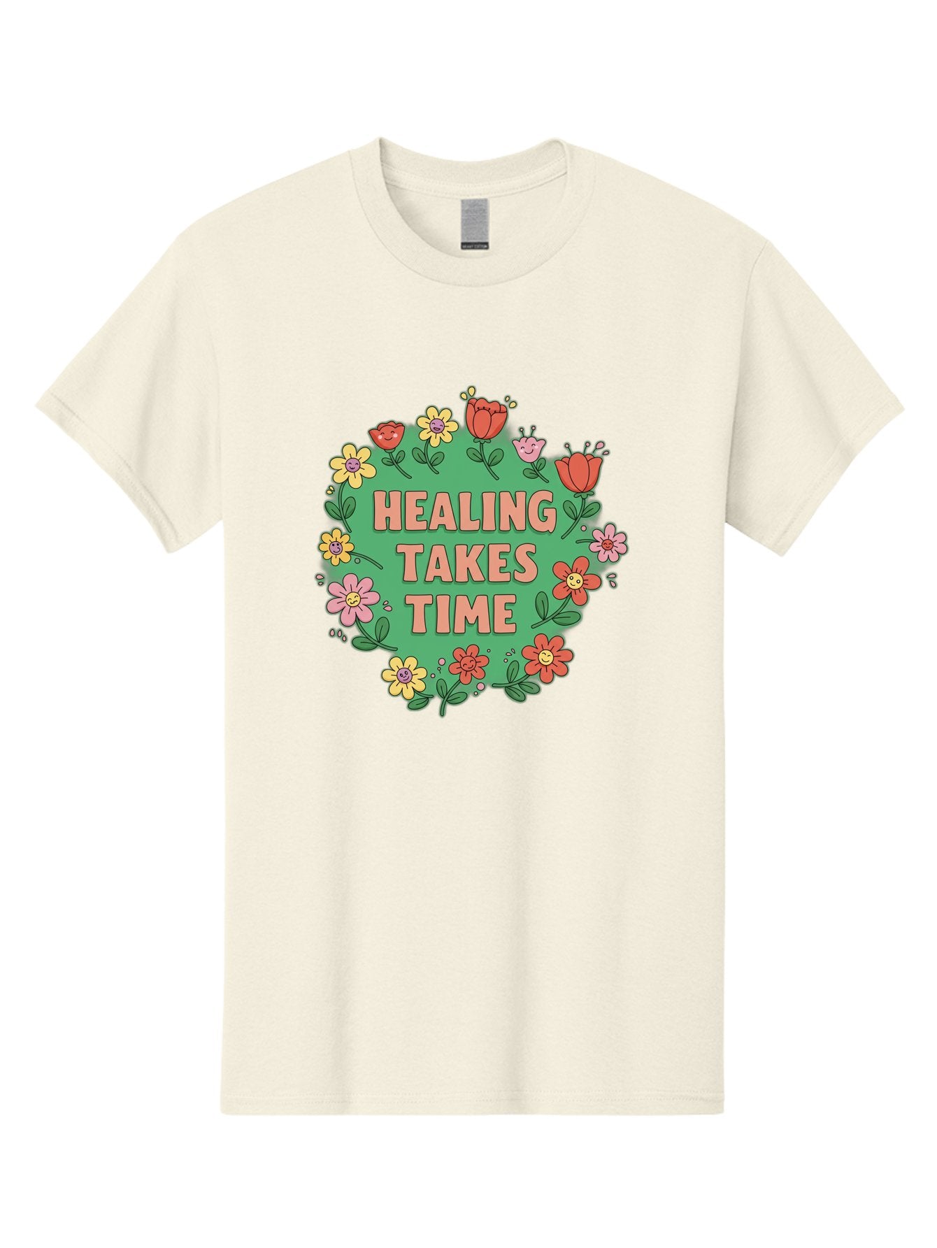 Healing-Takes-Time-3 Men'S Graphic Tee, 100% Cotton, Comfortable Casual Summer Wear, Machine Washable, Floral Wreath, Healing Takes Time, Inspirational Quote, Motivational Message, Self Care, Wellness, Mindfulness, Positive Affirmation Bae033 6