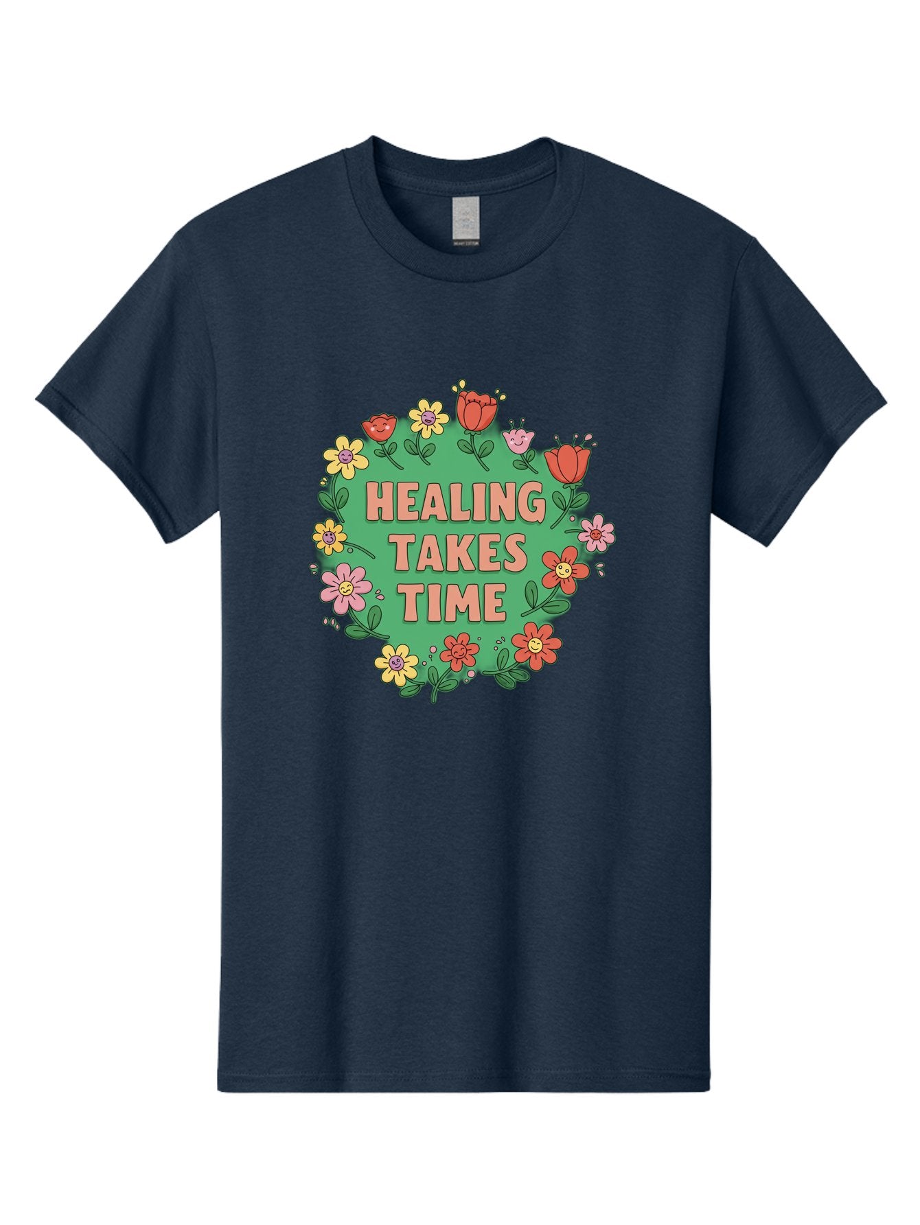 Healing-Takes-Time-3 Men'S Graphic Tee, 100% Cotton, Comfortable Casual Summer Wear, Machine Washable, Floral Wreath, Healing Takes Time, Inspirational Quote, Motivational Message, Self Care, Wellness, Mindfulness, Positive Affirmation Bae033 9