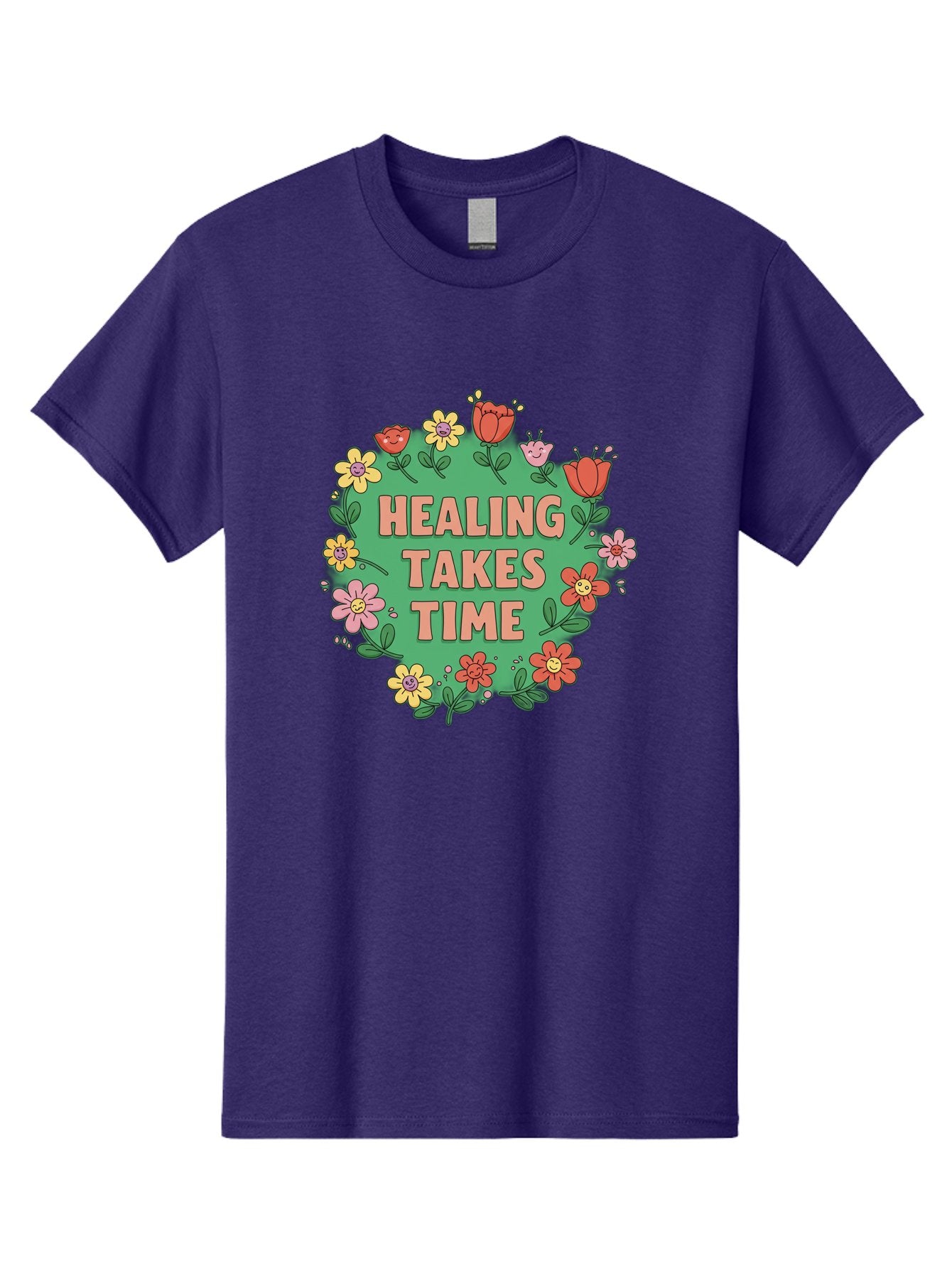 Healing-Takes-Time-3 Men'S Graphic Tee, 100% Cotton, Comfortable Casual Summer Wear, Machine Washable, Floral Wreath, Healing Takes Time, Inspirational Quote, Motivational Message, Self Care, Wellness, Mindfulness, Positive Affirmation Bae033 11